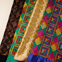 itokri phulkari fabrics. Phulkari is a very refined embroidery work of Punjab region. The word phul means flower and kari means craft, Phulkari is the art of making beautiful intricate designs and motifs on fabrics with different colored threads.