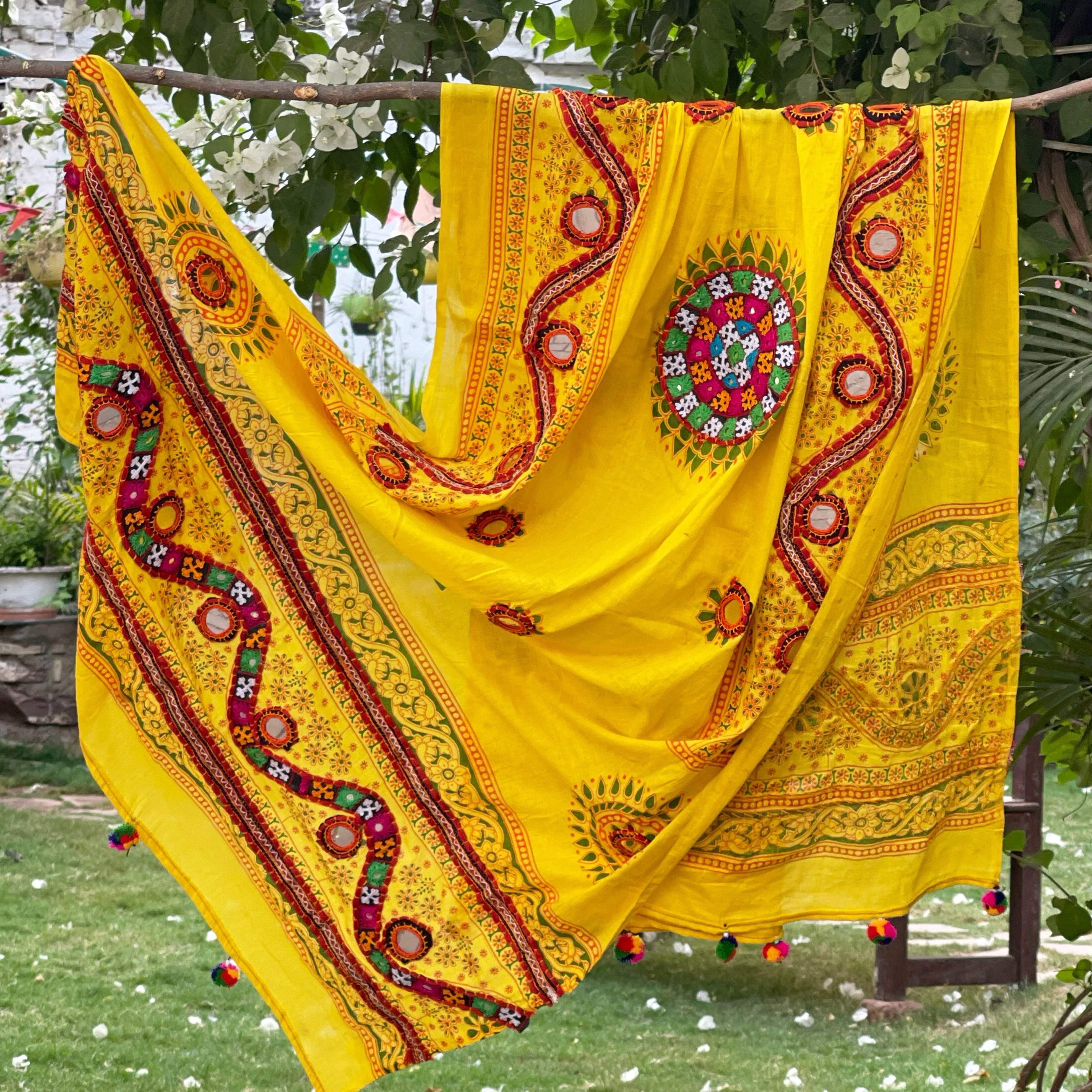 Vintage Kutchi Work Dupatta with Real Mirror For Women | Navratri Special Dupatta | shops Multicolored Embroidery