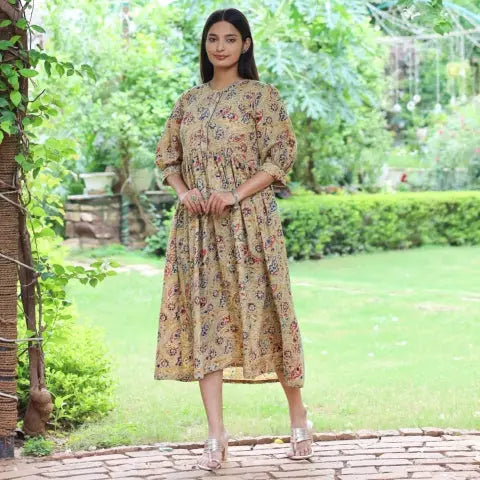 kalamkari cotton dress designs Green Modern Kalamkari Silhouette Dress Ekana Label