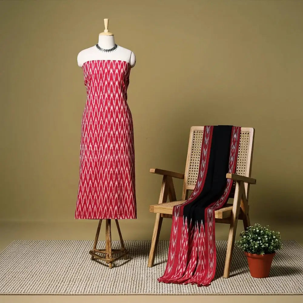Pochampally Ikat Cotton 3pc Unstitched Dress Material Suit Set 01 main image 1