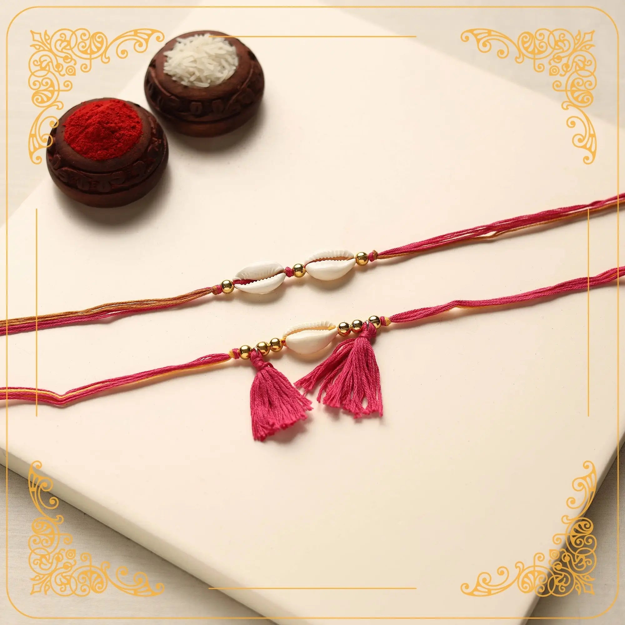 Handmade Shell Work Rakhi (Set of 6) 156