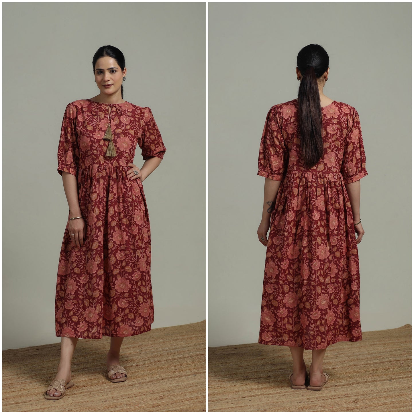 Red - Sanganeri Hand Block Print Pure Cotton Flared Dress 02