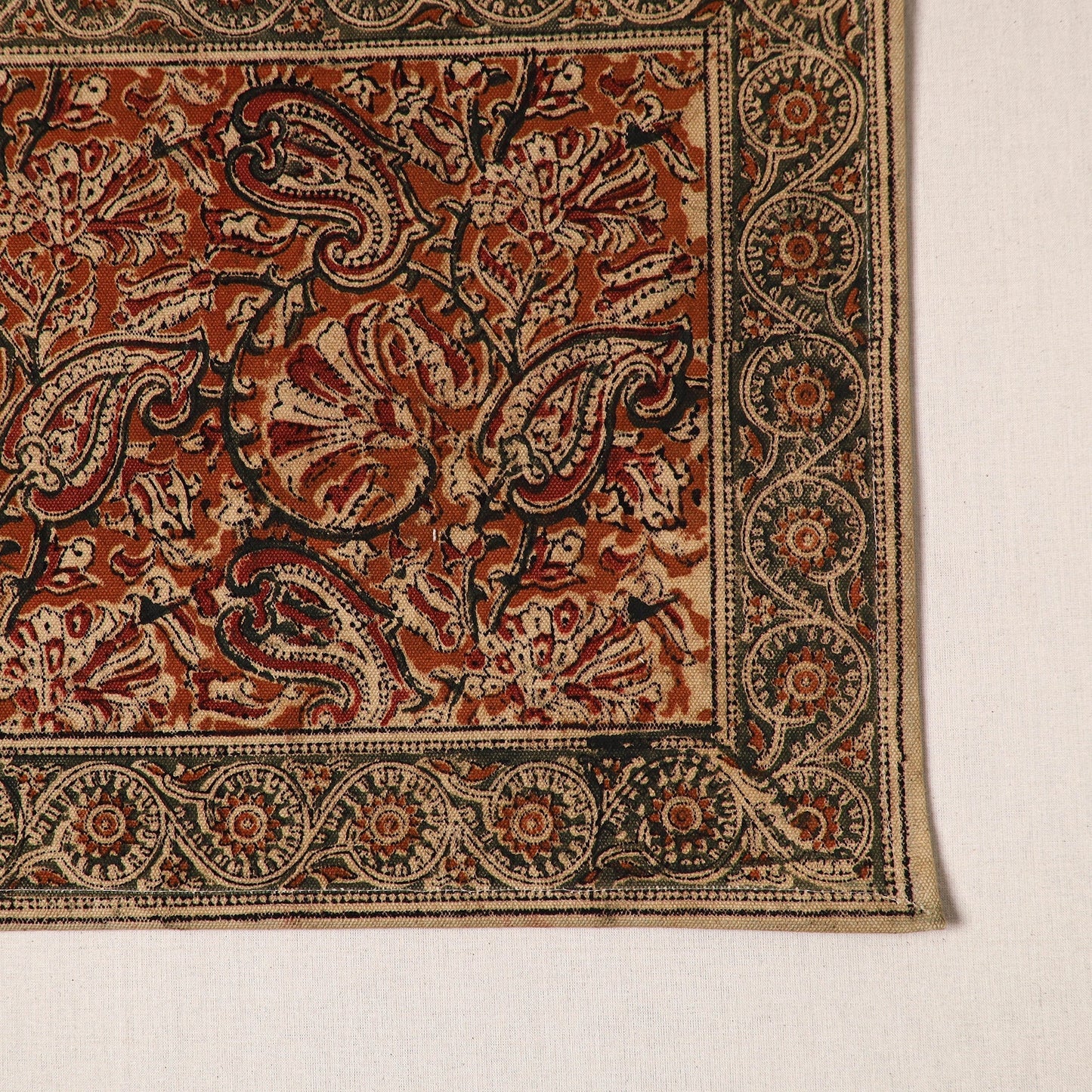 Red - natural dyed pedana kalamkari cotton table mat 15