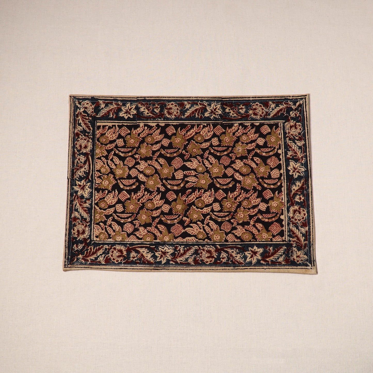 Black - natural dyed pedana kalamkari cotton table mat 11