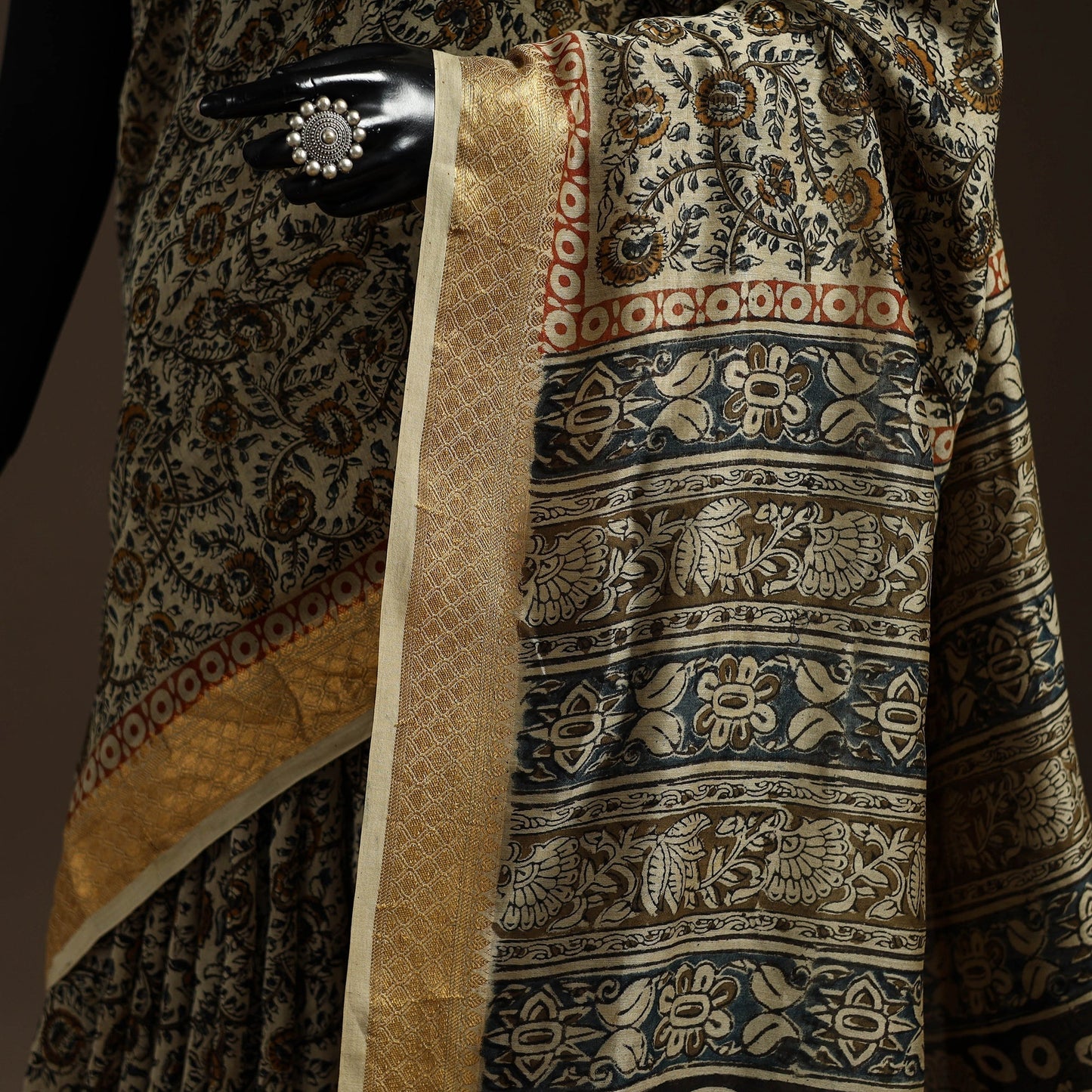 Beige - natural dyed pedana chanderi silk kalamkari saree
