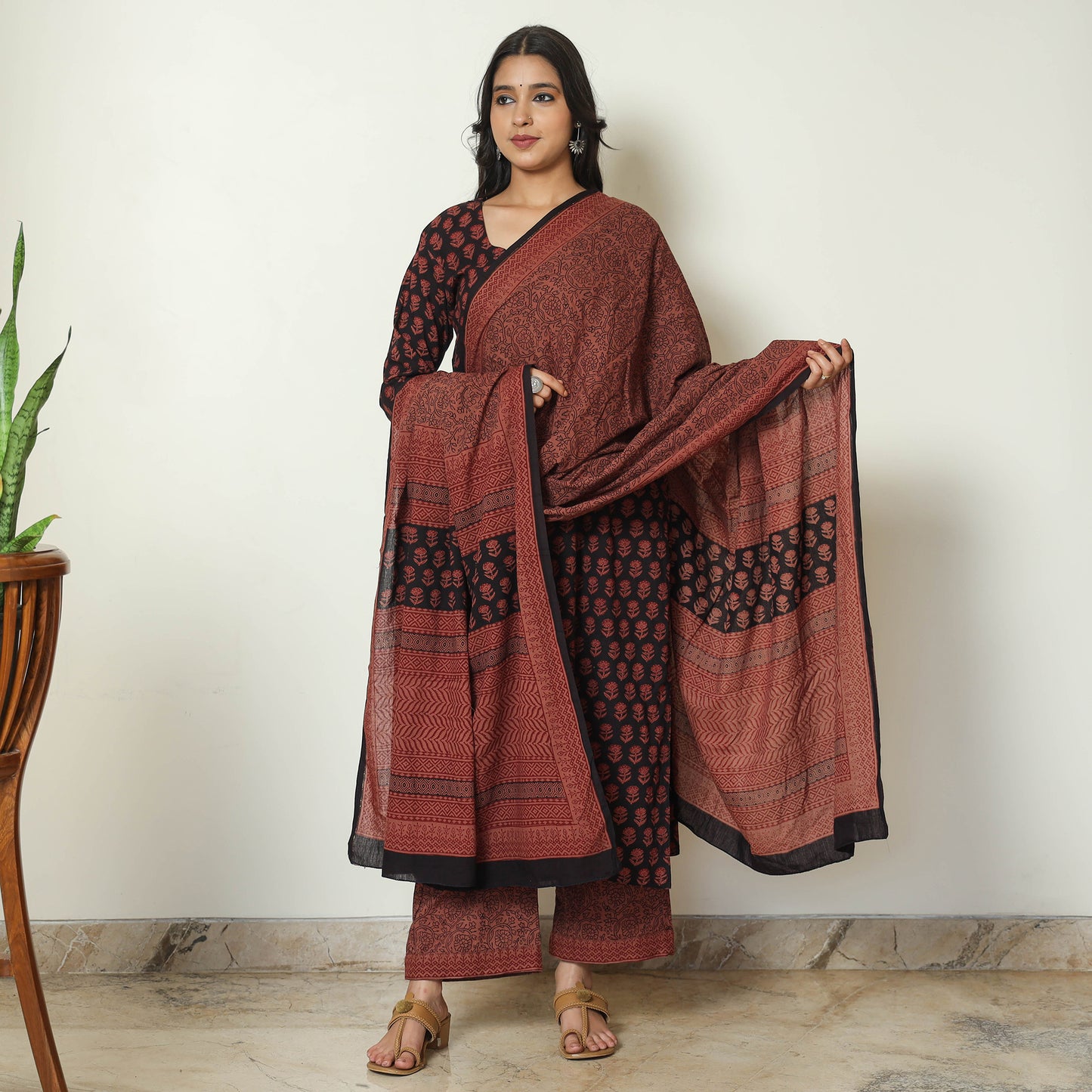 Multicolor - Bagh Block Printed Cotton Kurta with Palazzo & Dupatta Set 09