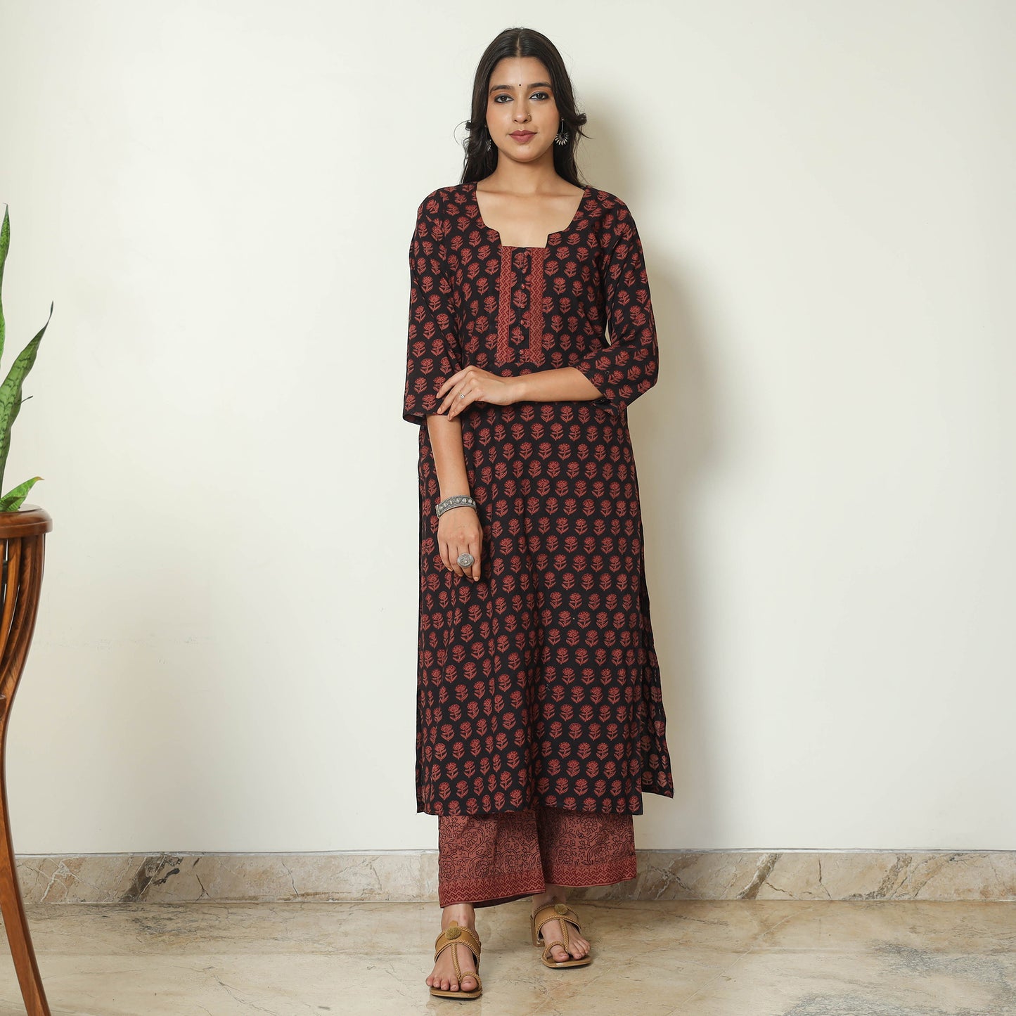 Multicolor - Bagh Block Printed Cotton Kurta with Palazzo & Dupatta Set 09