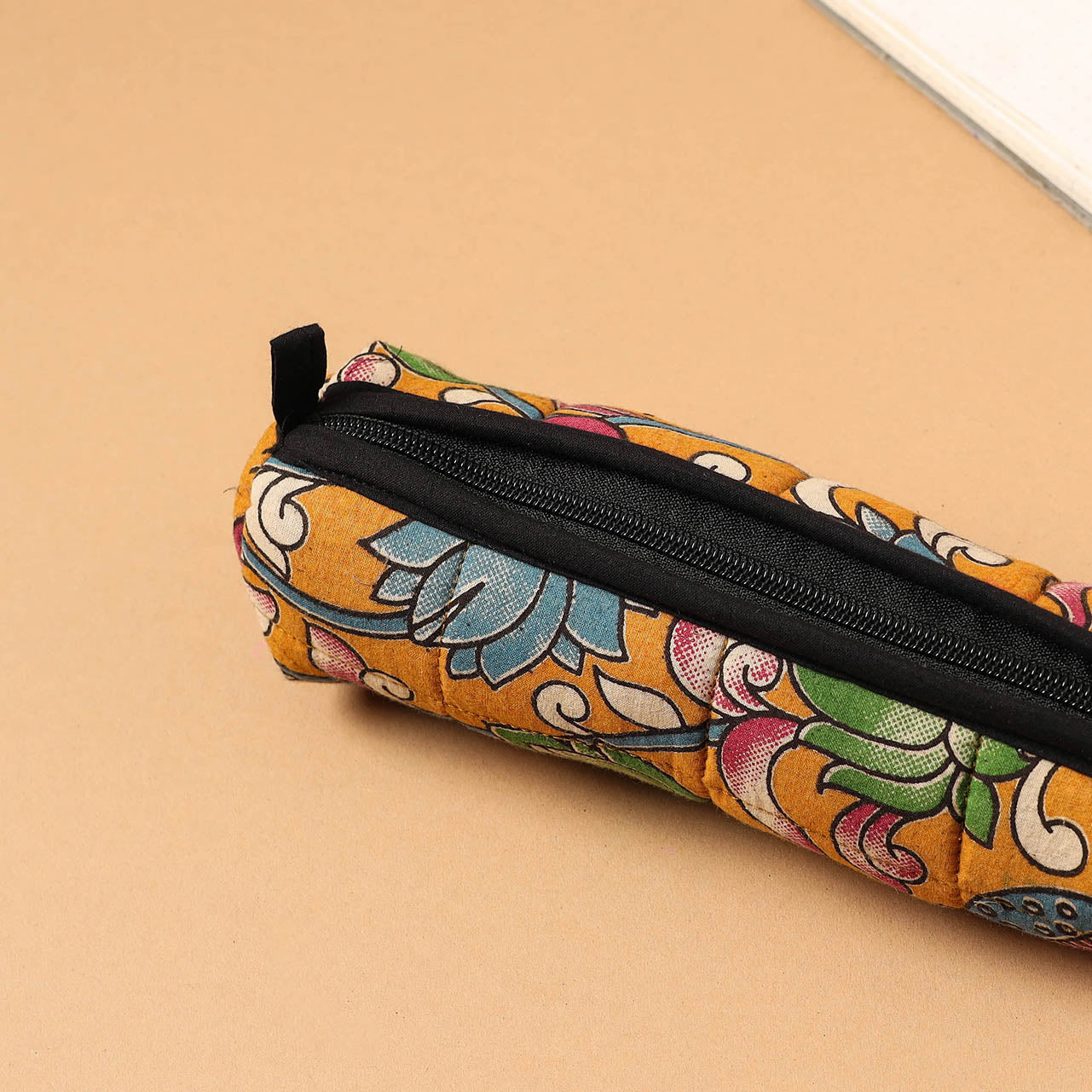 Yellow Handcrafted Quilted Cotton Pencil Pouch