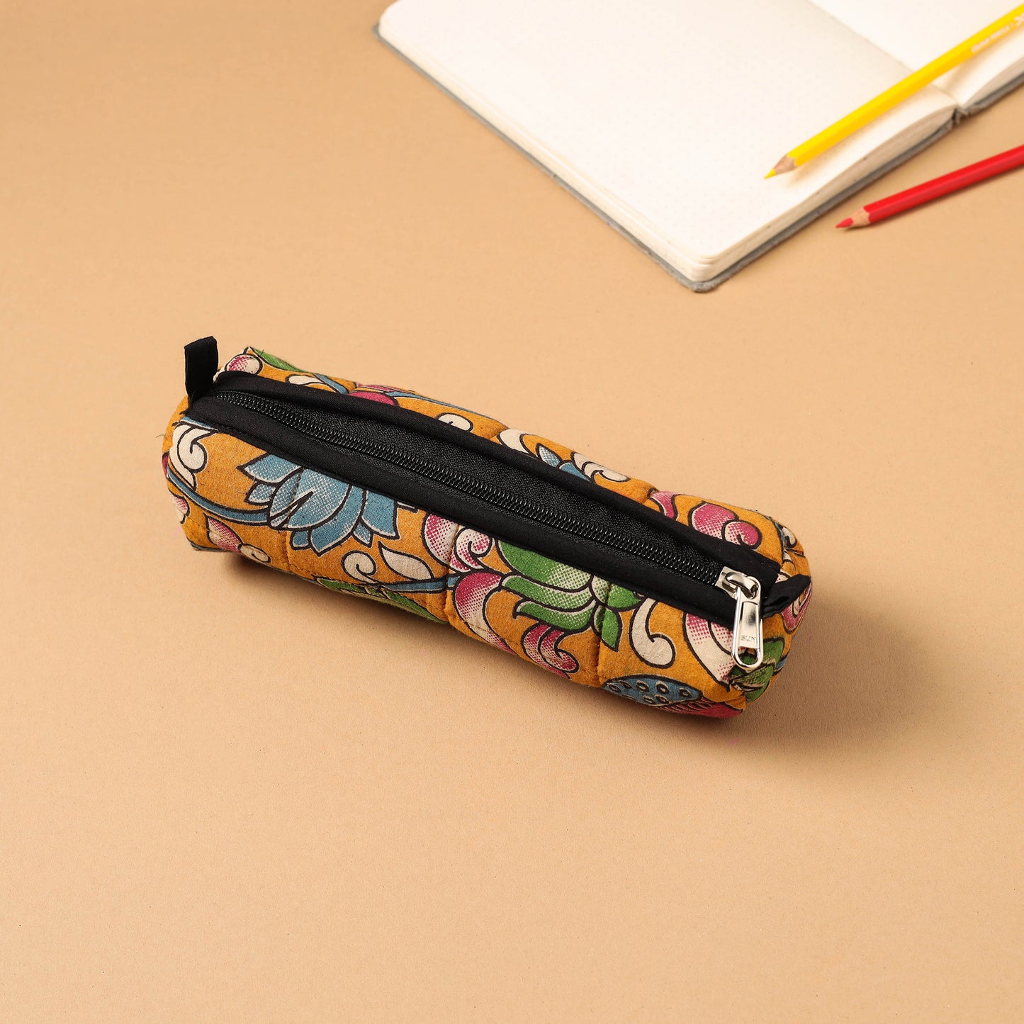 Yellow Handcrafted Quilted Cotton Pencil Pouch