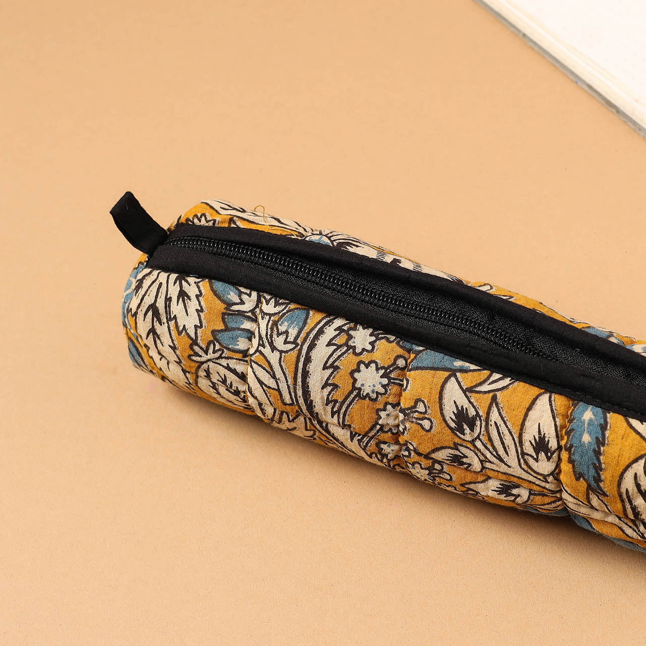 Yellow Handcrafted Quilted Cotton Pencil Pouch