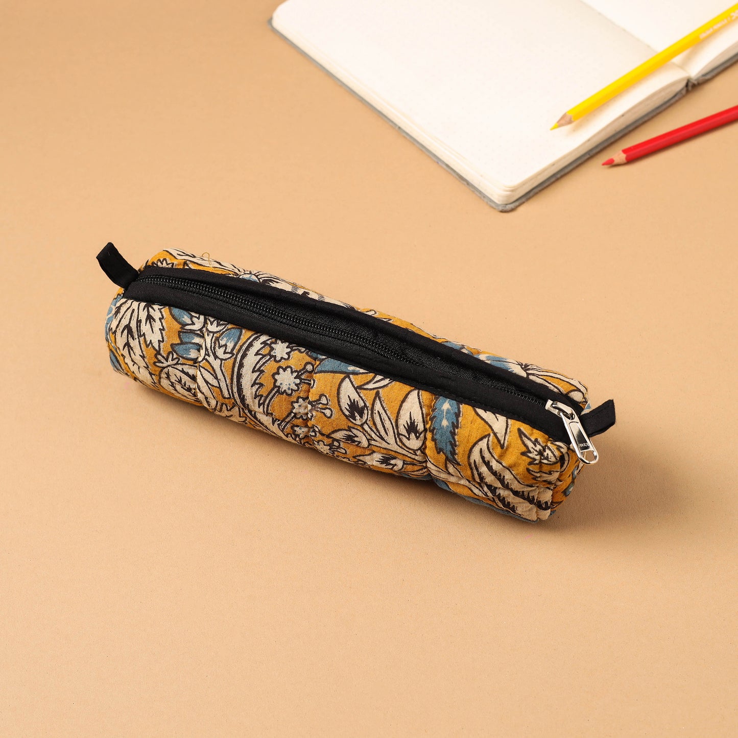 Yellow Handcrafted Quilted Cotton Pencil Pouch