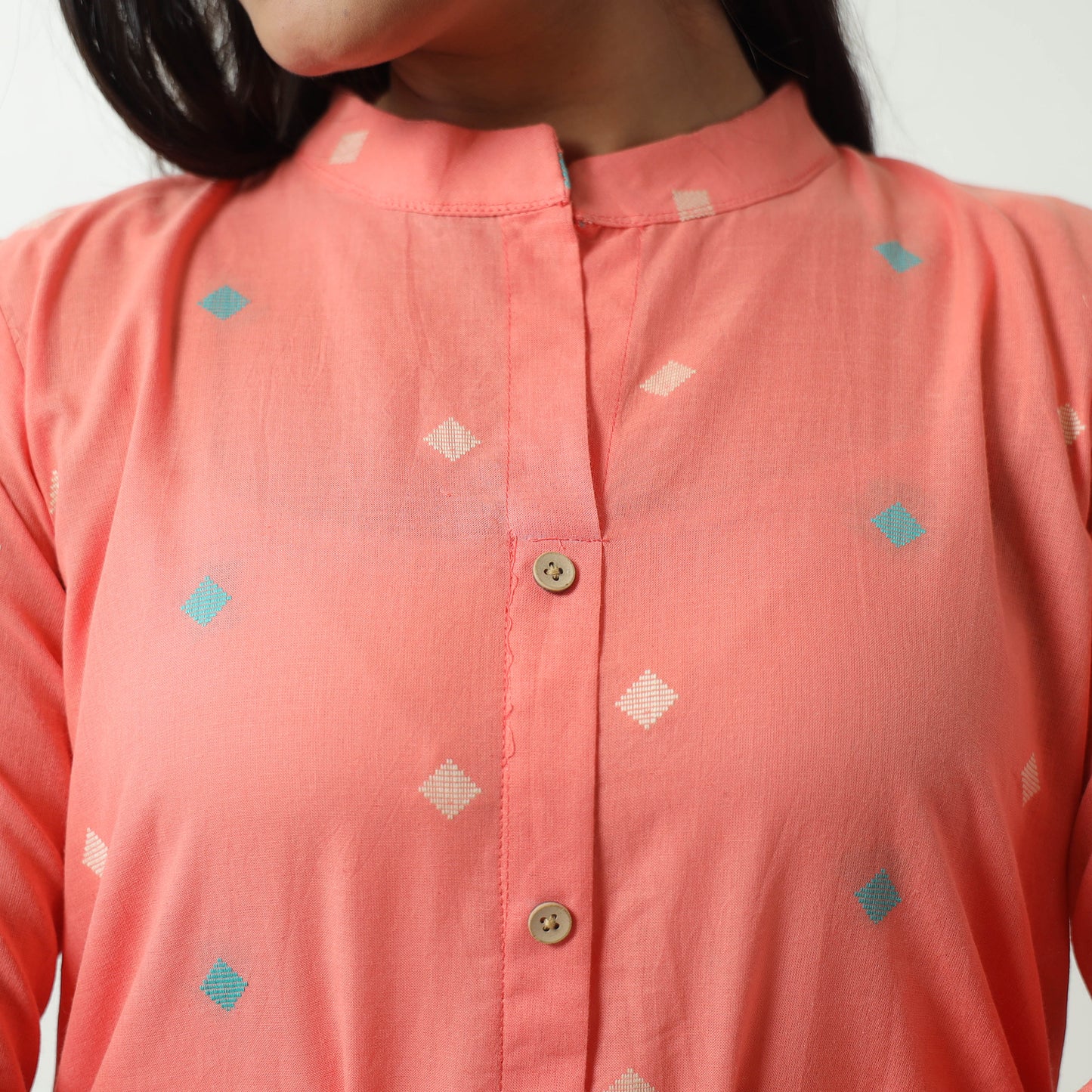 Peach - Jacquard Cotton A-Line Kurta 15
