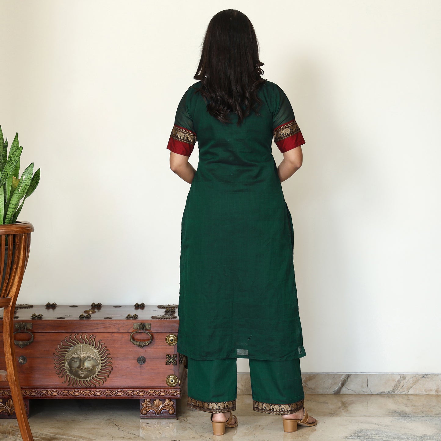 Green - Dharwad Cotton Kurta with Palazzo & Dupatta Set 14