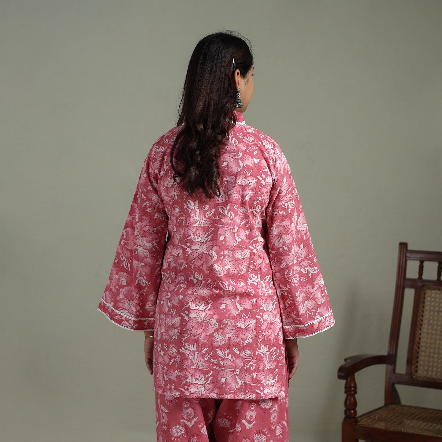 Sanganeri Hand Block Print Cotton Lace Work Short Kurta with Farshi Salwar Set for women 01