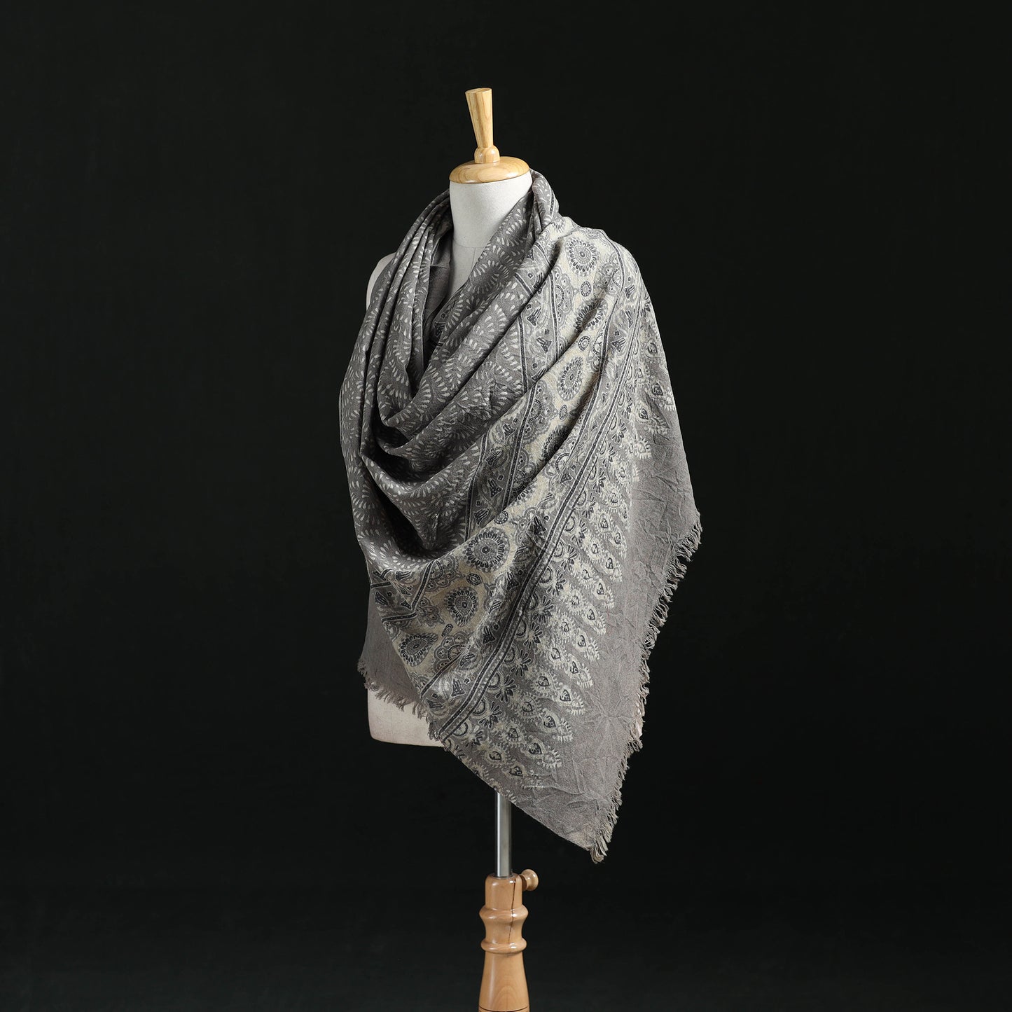 Ajrakh Hand Block Print Natural Dyed Handwoven Acrylic Wool Shawl 08