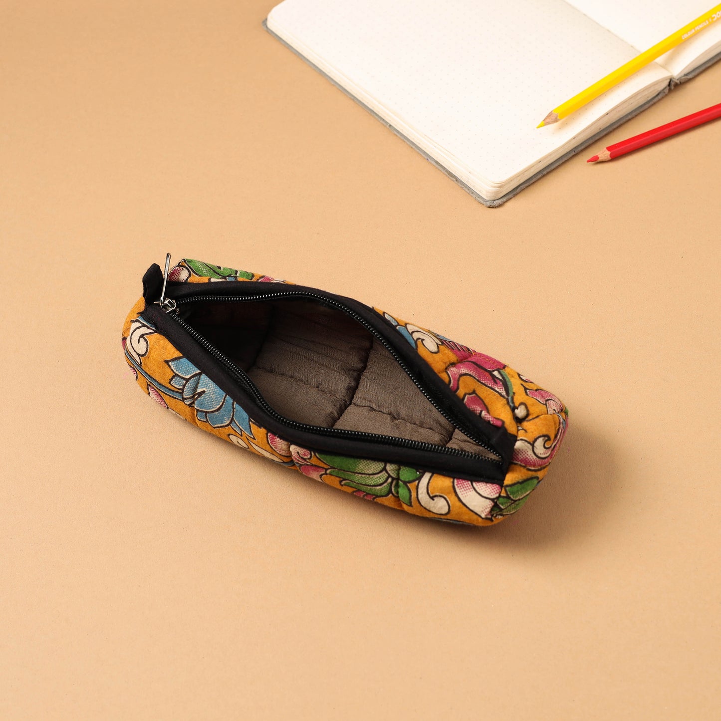 Yellow Handcrafted Quilted Cotton Pencil Pouch