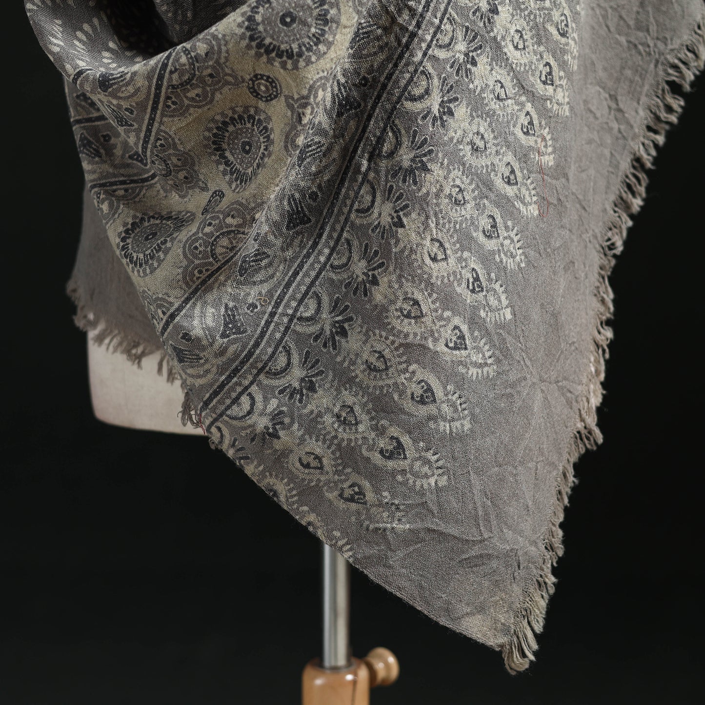 Ajrakh Hand Block Print Natural Dyed Handwoven Acrylic Wool Shawl 08