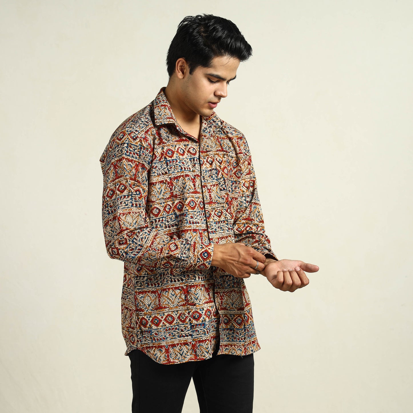 Multicolor - Kalamkari Block Printed Cotton Men Full Sleeve Shirt 10