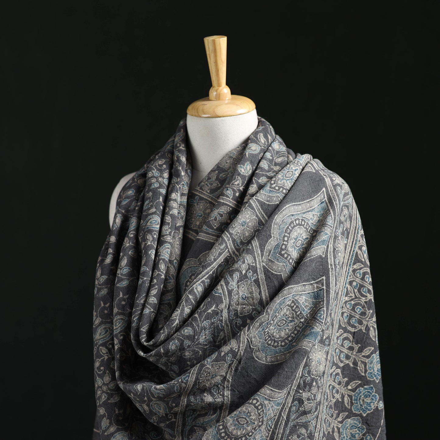 Ajrakh Hand Block Print Natural Dyed Handwoven Acrylic Wool Shawl 09
