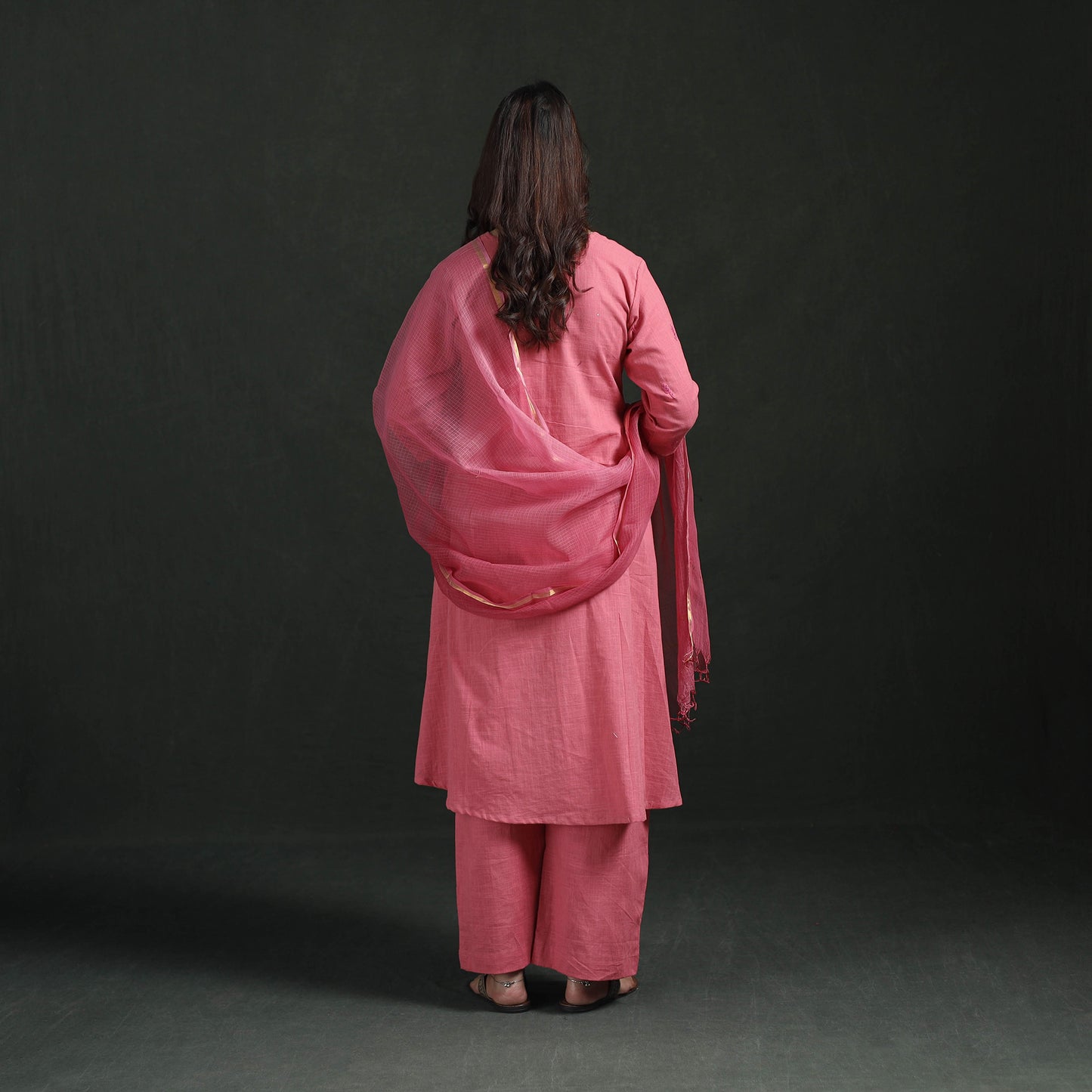 Plain Slub Cotton Hand Embroidered Suit Set with Dupatta for women 03