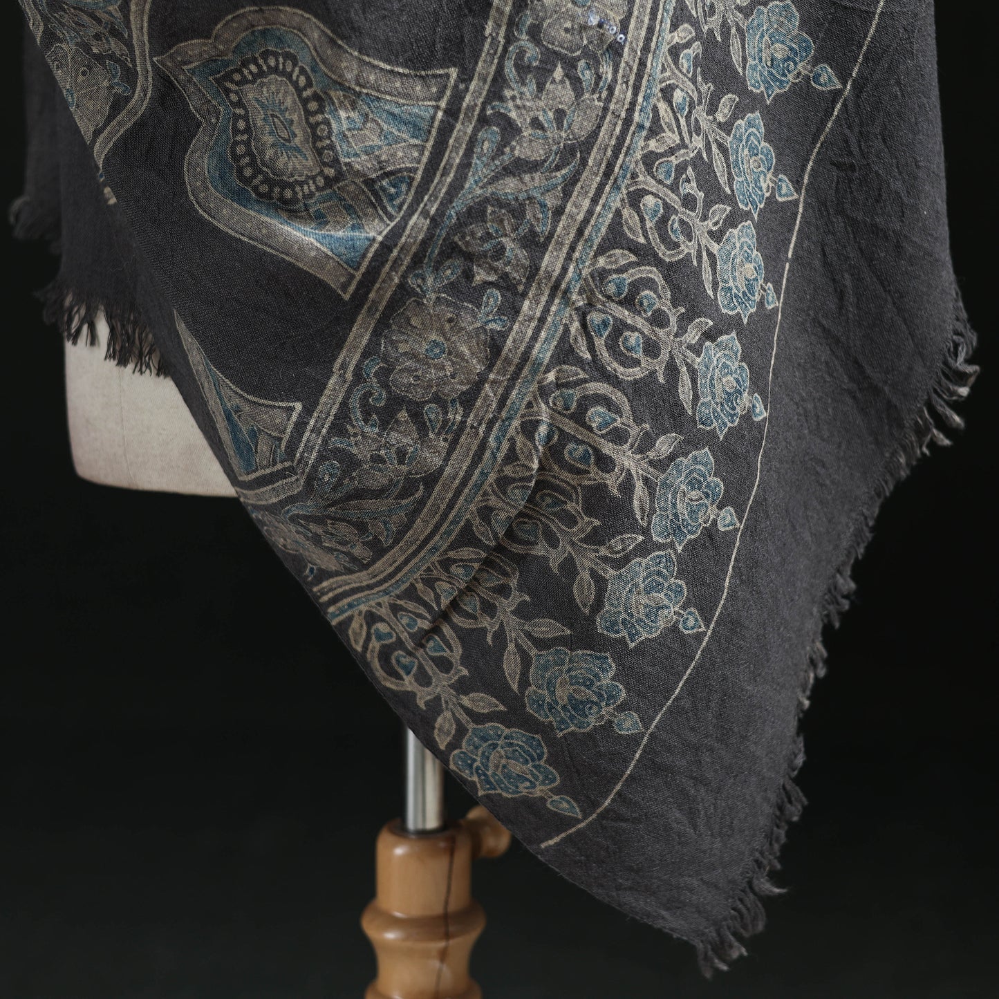 Ajrakh Hand Block Print Natural Dyed Handwoven Acrylic Wool Shawl 09