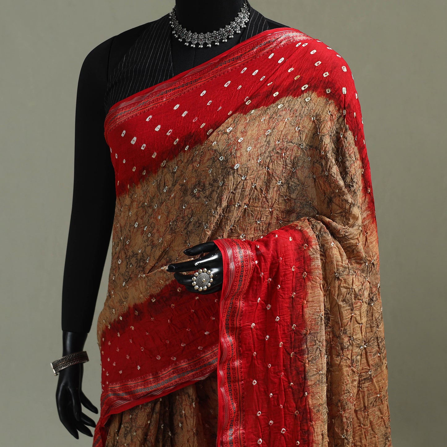 Kutch Tie-Dye Shibori Bandhani Cotton Saree with Blouse Piece 35