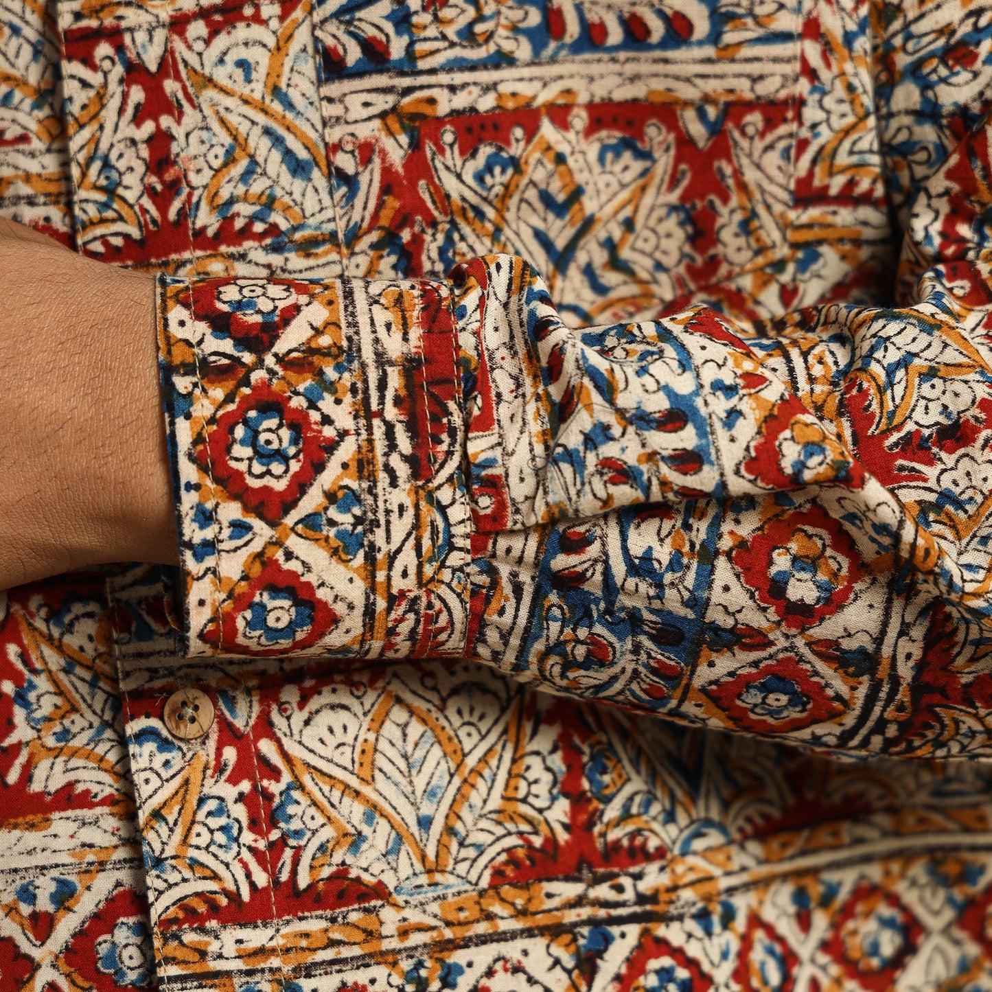 Multicolor - Kalamkari Block Printed Cotton Men Full Sleeve Shirt 10