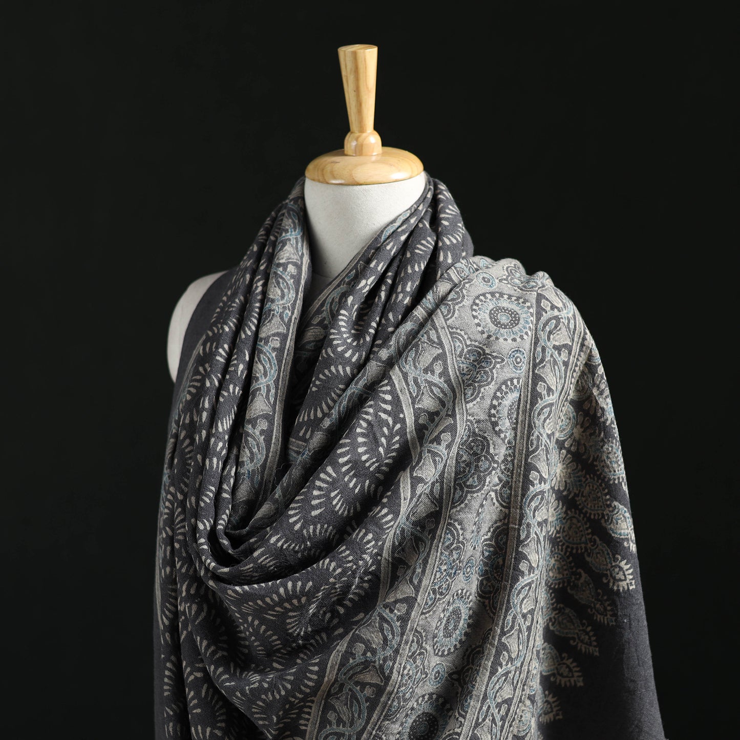 Ajrakh Hand Block Print Natural Dyed Handwoven Acrylic Wool Shawl 10