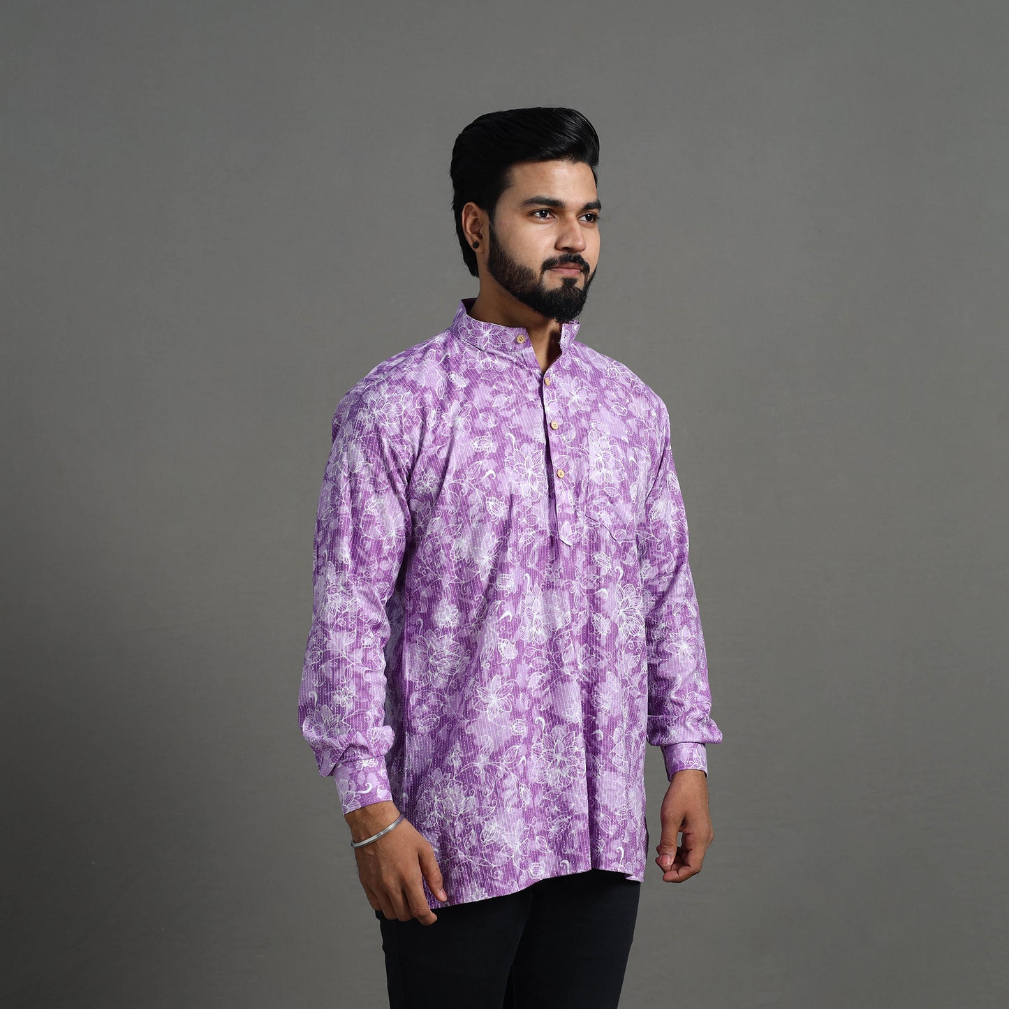 Buy Kantha Stitch Cotton Short Jaipur Kurta for Men