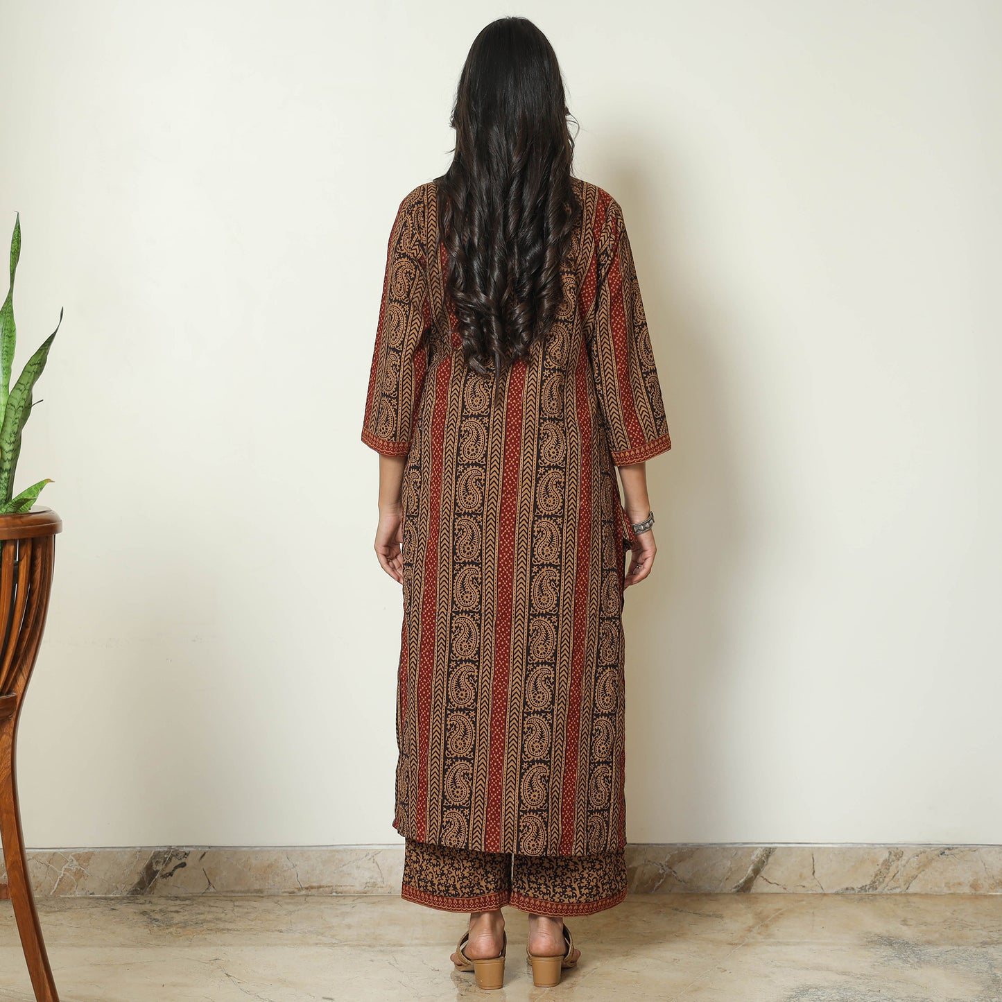 Brown - Bagh Block Printed Cotton Kurta with Palazzo & Dupatta Set 07