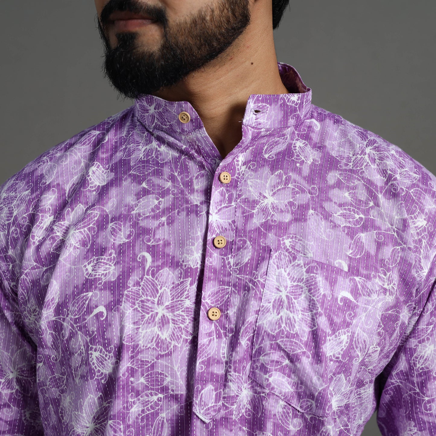 Buy Kantha Stitch Cotton Short Jaipur Kurta for Men