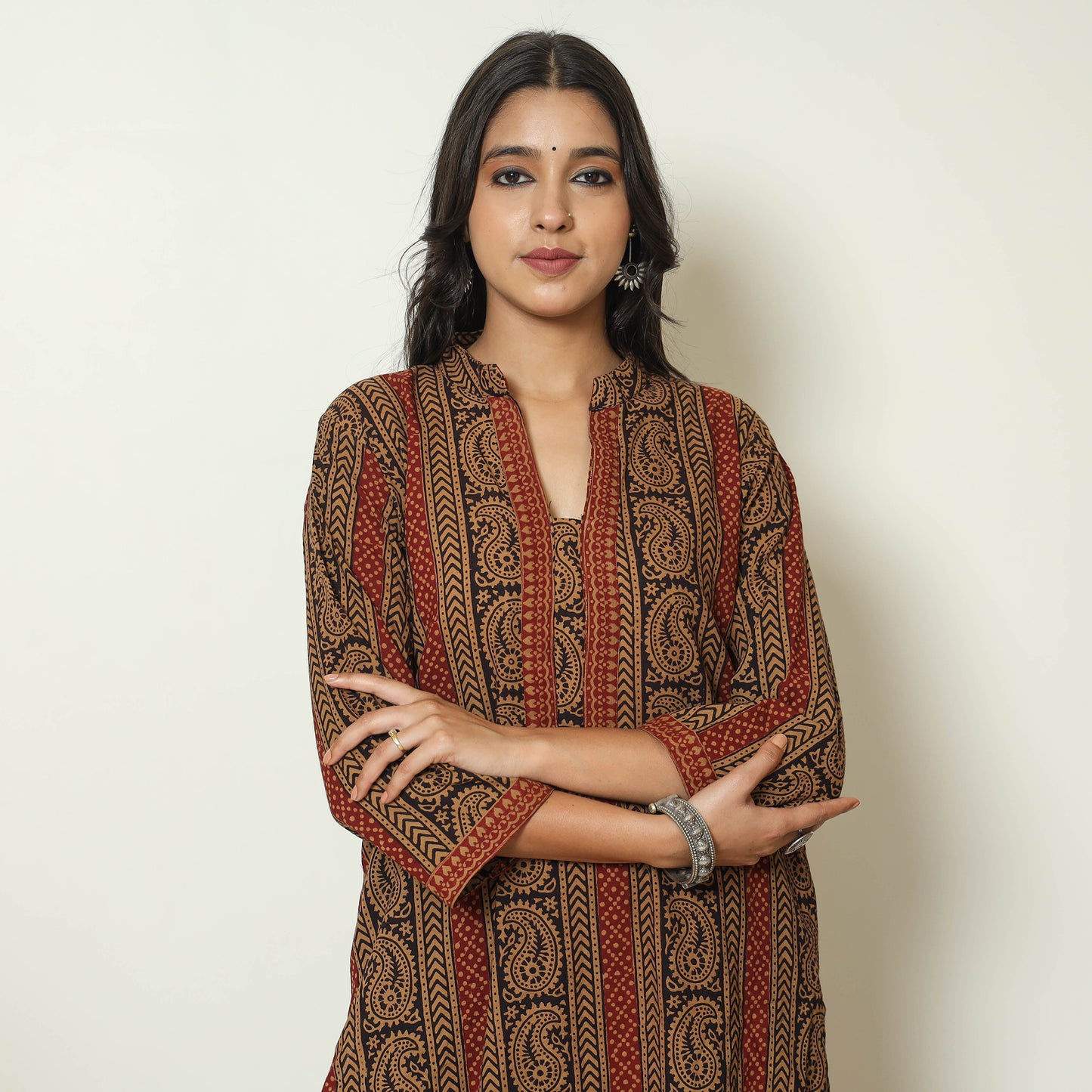 Brown - Bagh Block Printed Cotton Kurta with Palazzo & Dupatta Set 07
