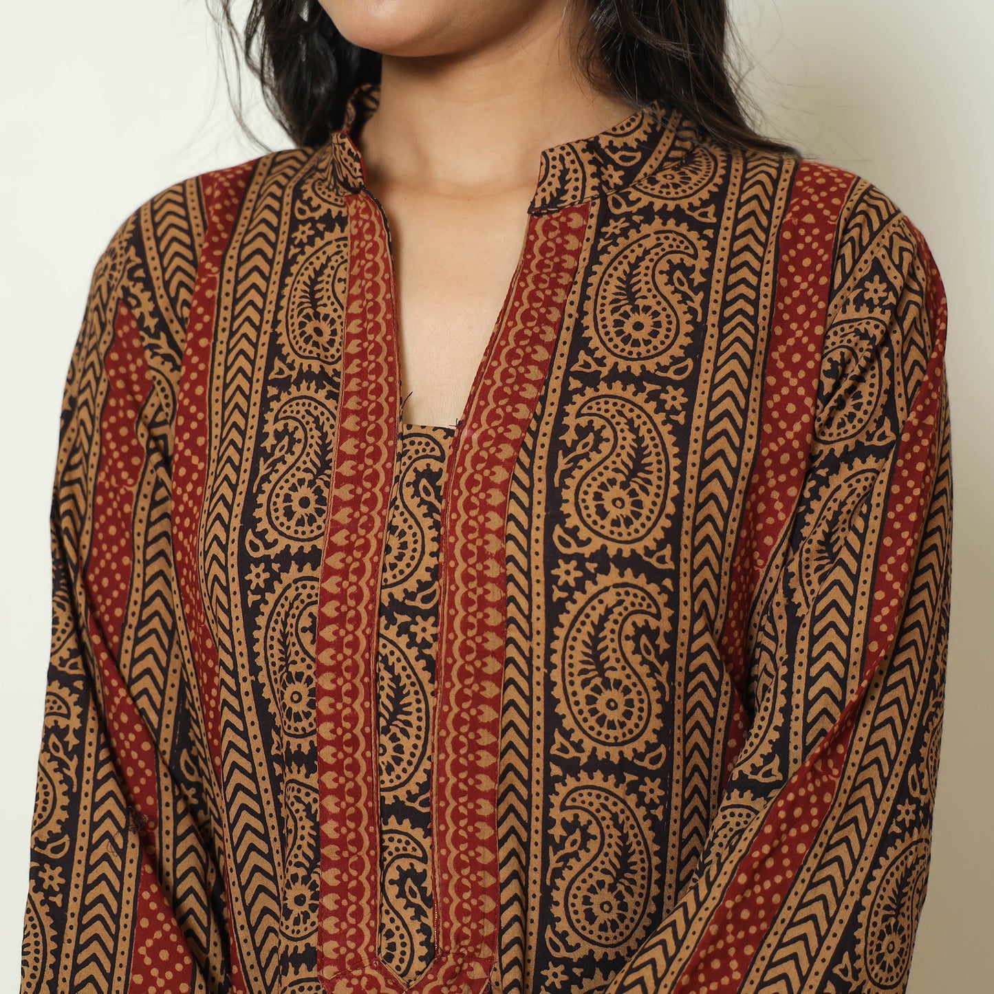 Brown - Bagh Block Printed Cotton Kurta with Palazzo & Dupatta Set 07