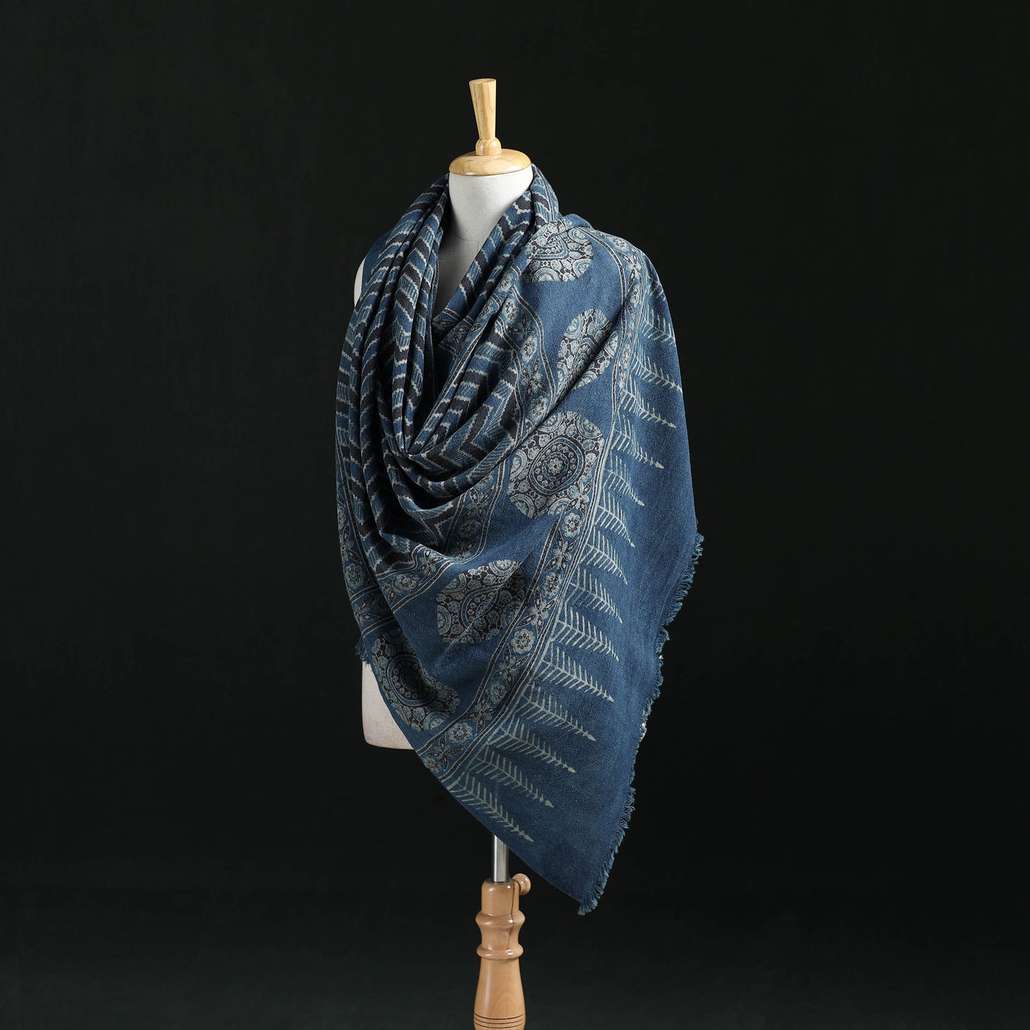 Ajrakh Hand Block Print Natural Dyed Handwoven Acrylic Wool Shawl 12