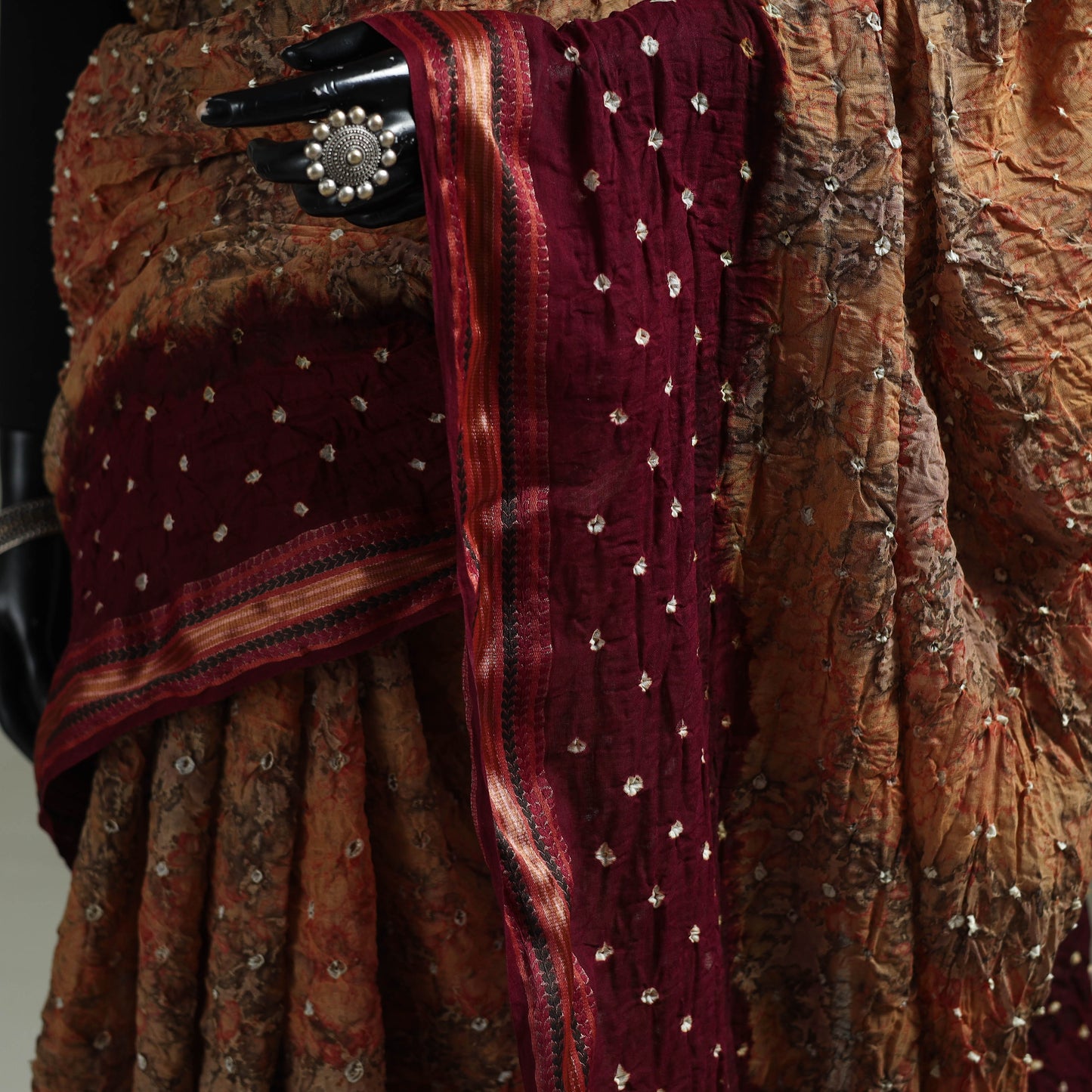 Kutch Tie-Dye Shibori Bandhani Cotton Saree with Blouse Piece 36