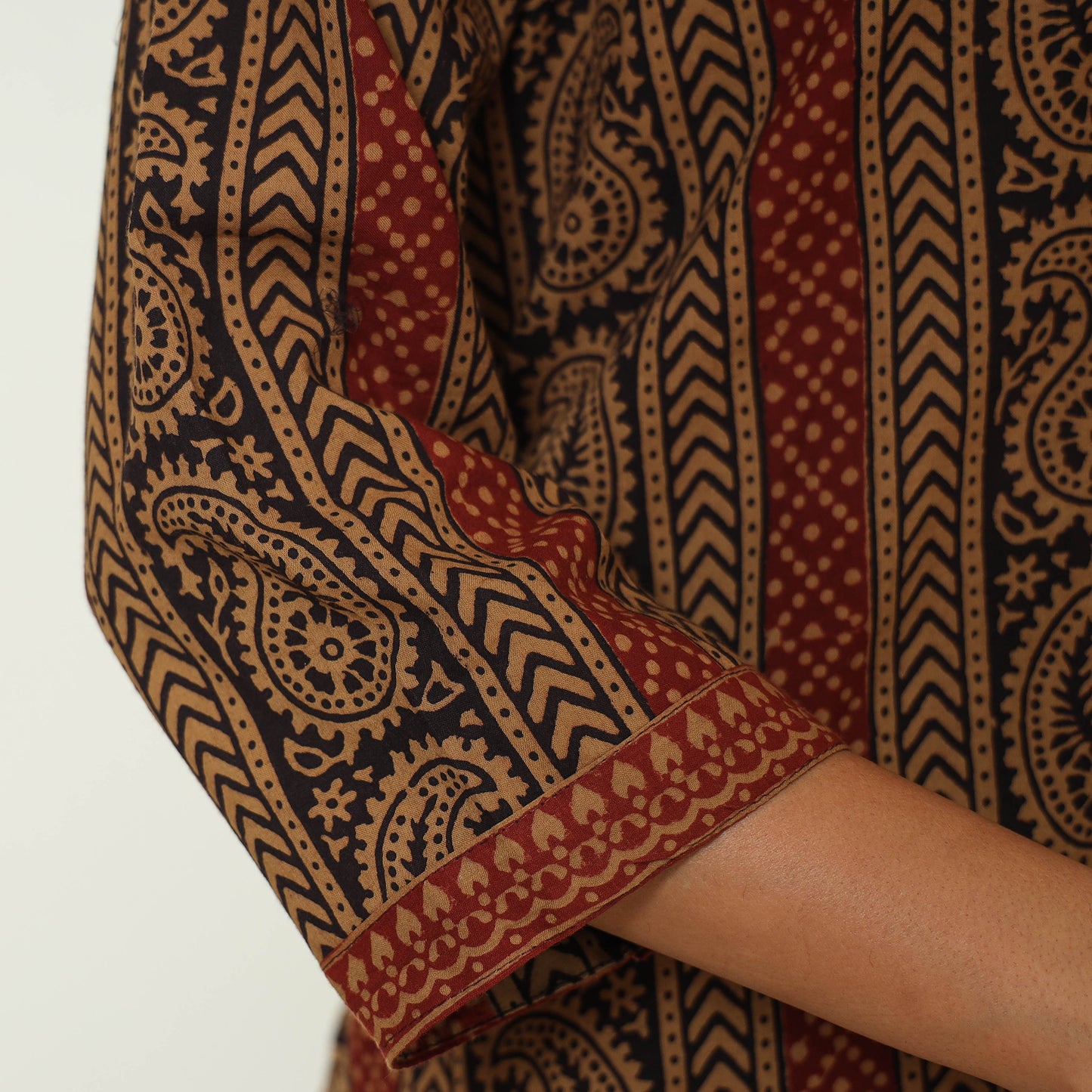 Brown - Bagh Block Printed Cotton Kurta with Palazzo & Dupatta Set 07