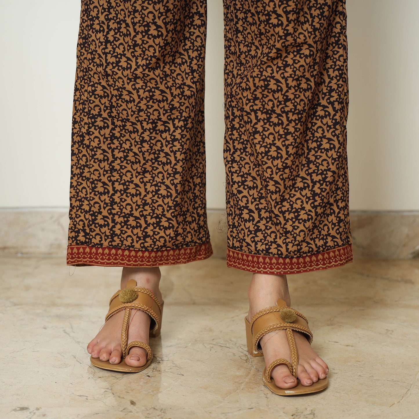 Brown - Bagh Block Printed Cotton Kurta with Palazzo & Dupatta Set 07