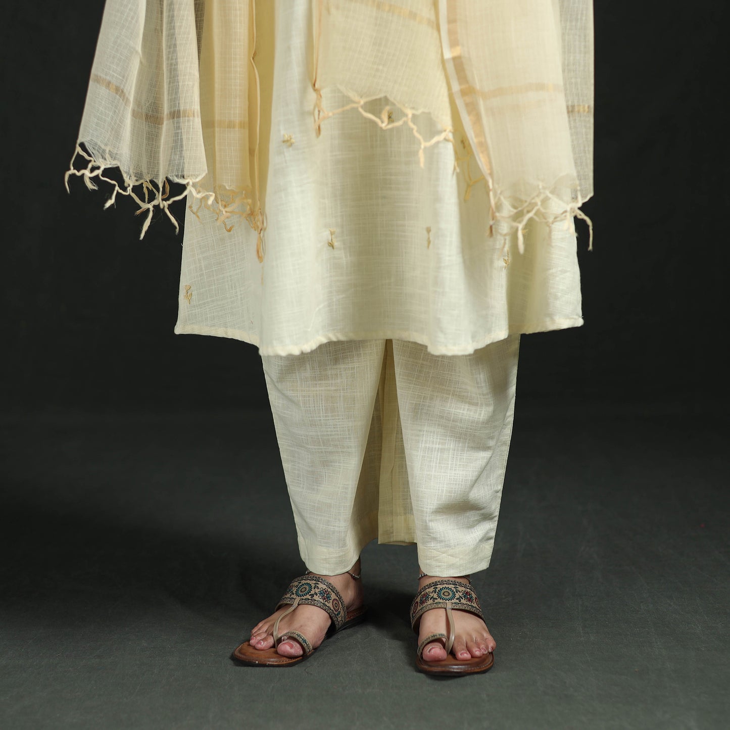 Plain Slub Cotton Hand Embroidered Suit Set with Dupatta for women 12