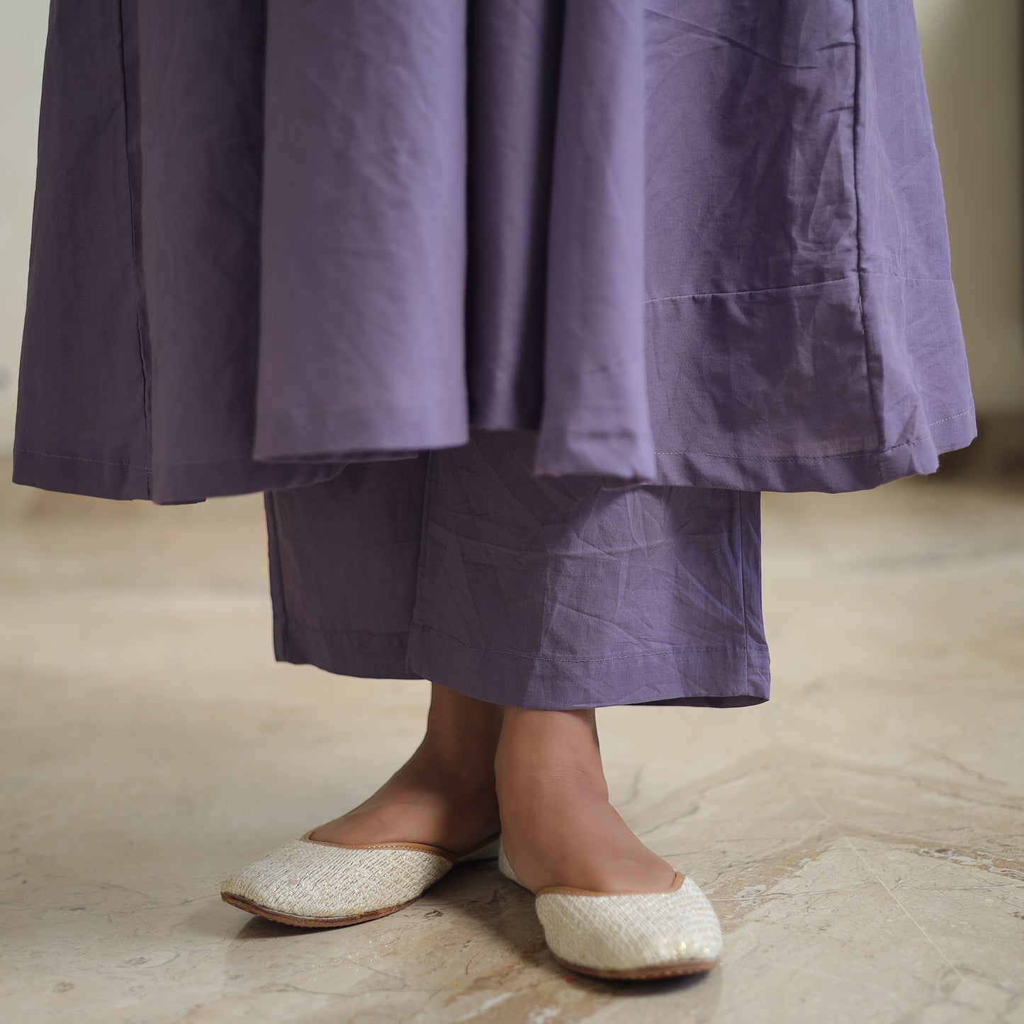 Buy Shuchi Light Purple Cotton Flared Kurta with Palazzo & Dupatta Set Online at iTokri.com