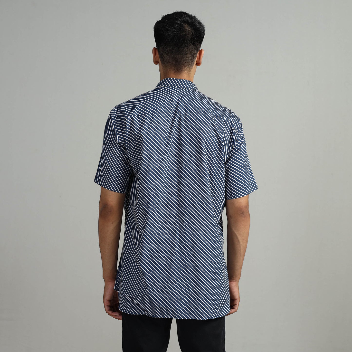 Buy Indigo Block Printed Cotton Men Half Sleeve Shirt 04 Online l iTokri.com