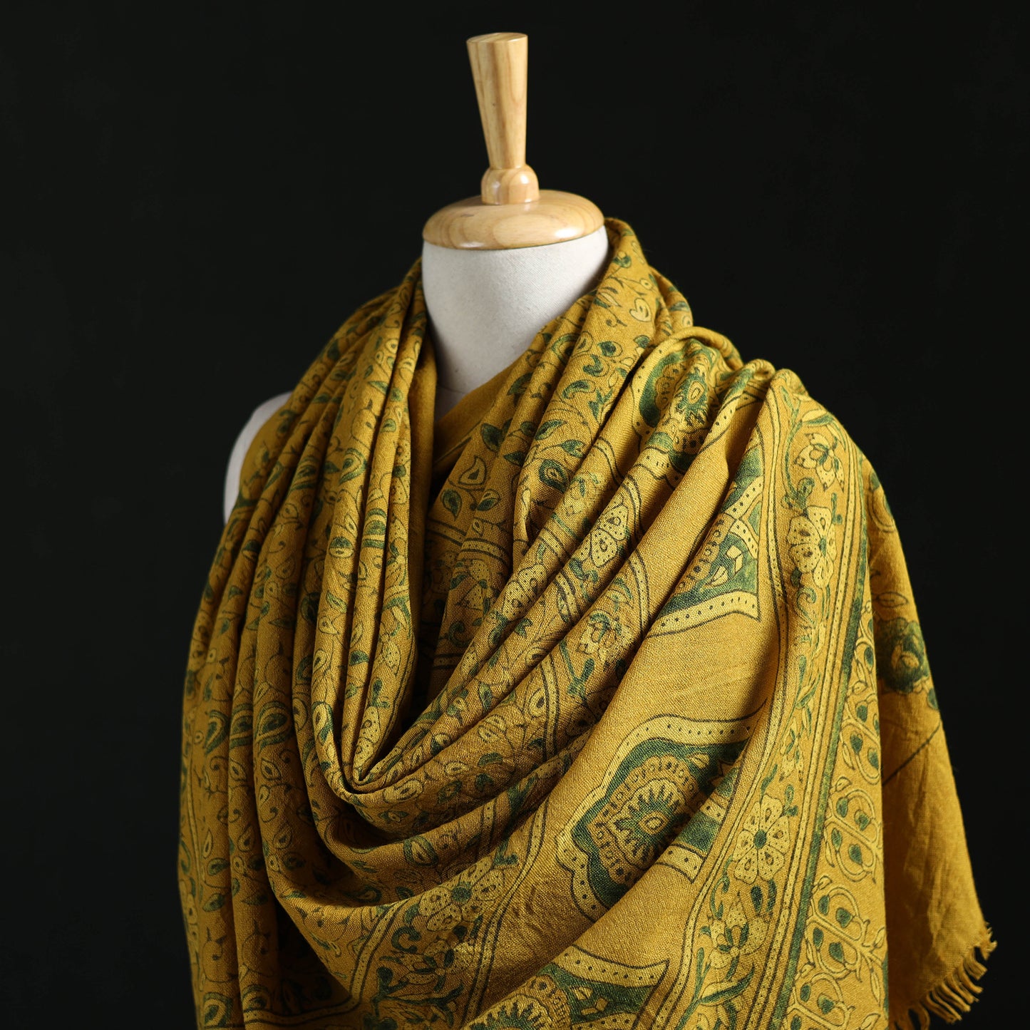 Ajrakh Hand Block Print Natural Dyed Handwoven Acrylic Wool Shawl 13
