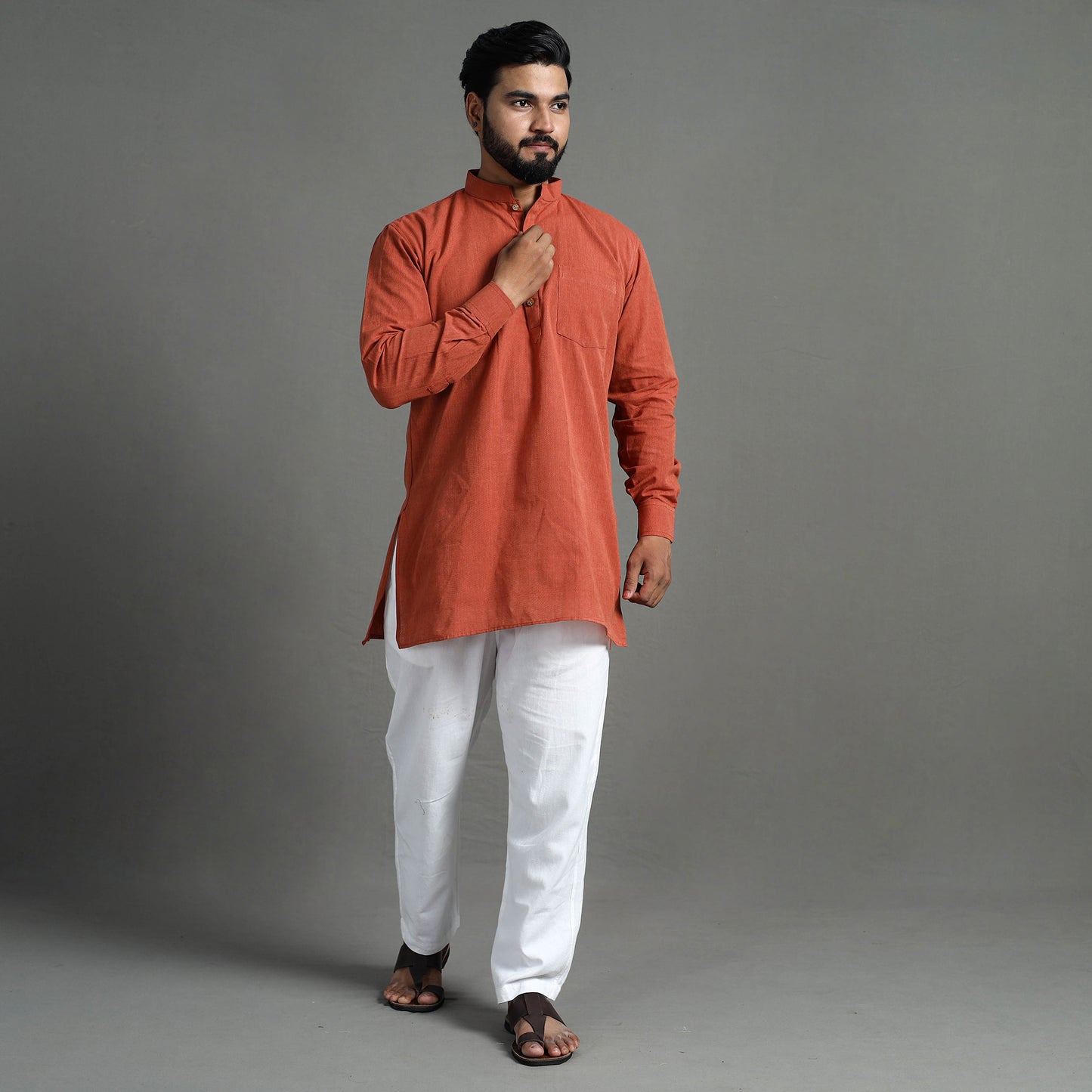 Plain Handloom Cotton Men Short Kurta