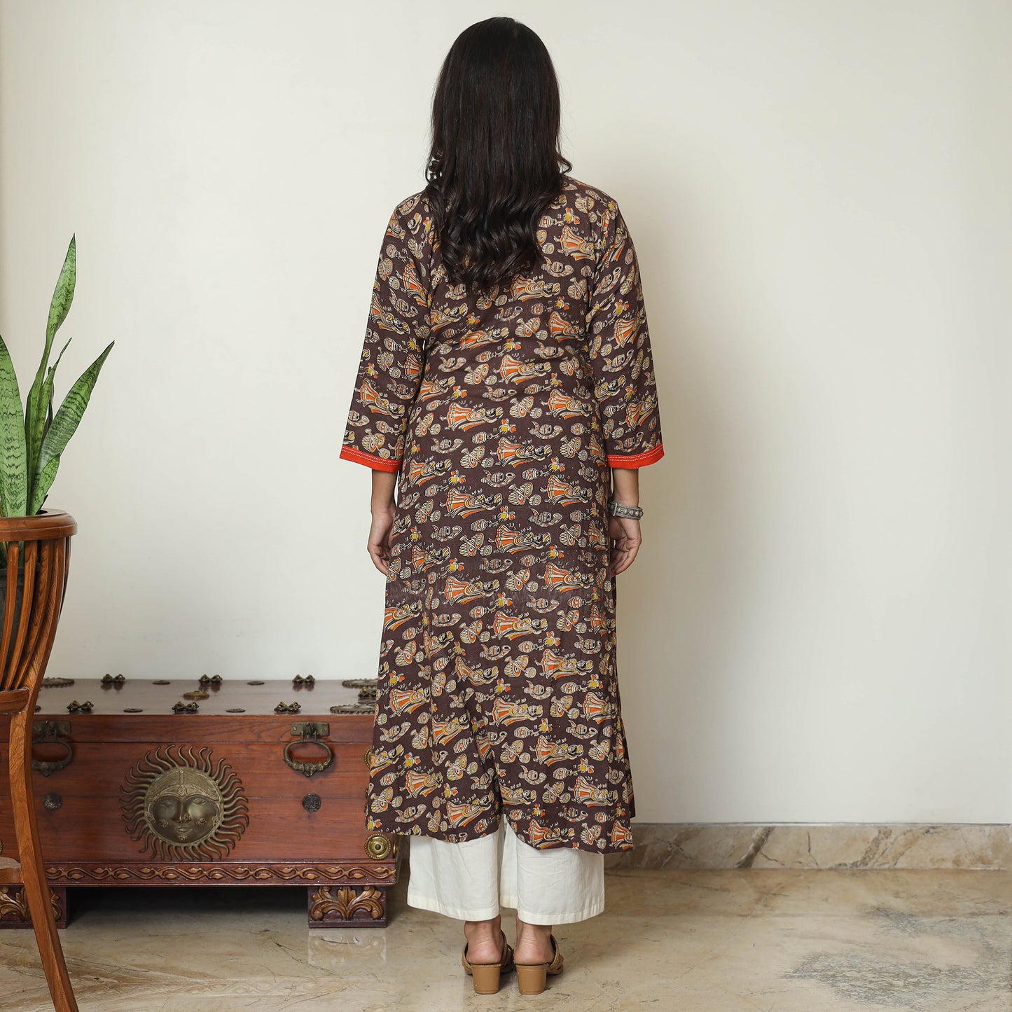 Buy Kalamkari Printed Cotton A-Line Long Kurta with Patchwork 71 Online at iTokri.com