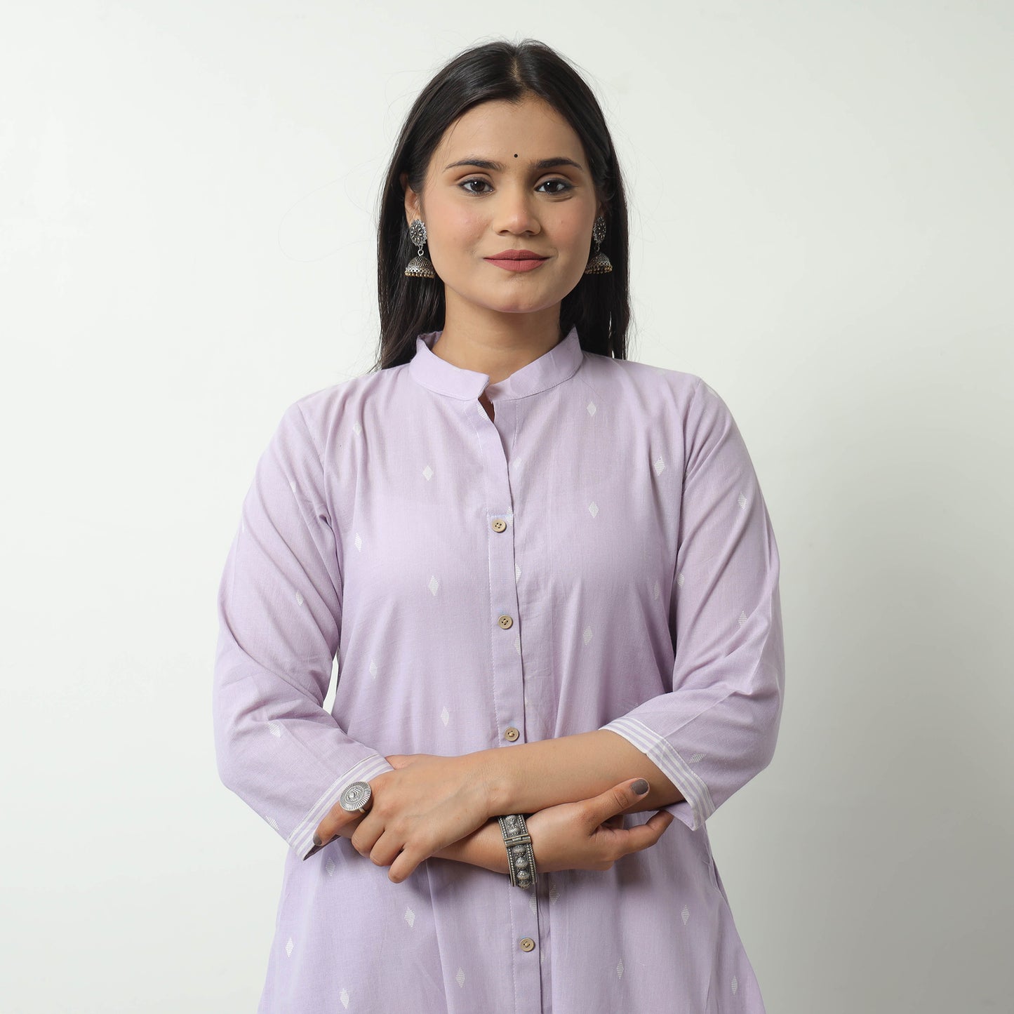 Purple - Jacquard Cotton A-Line Kurta 11