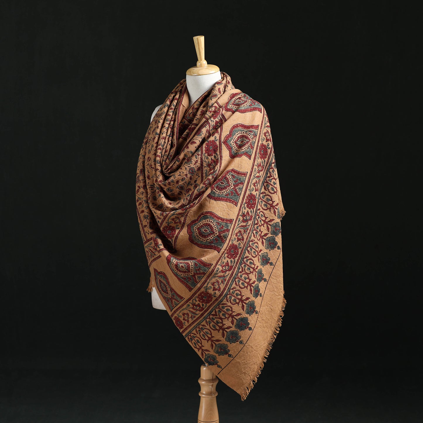 Ajrakh Hand Block Print Natural Dyed Handwoven Acrylic Wool Shawl 14