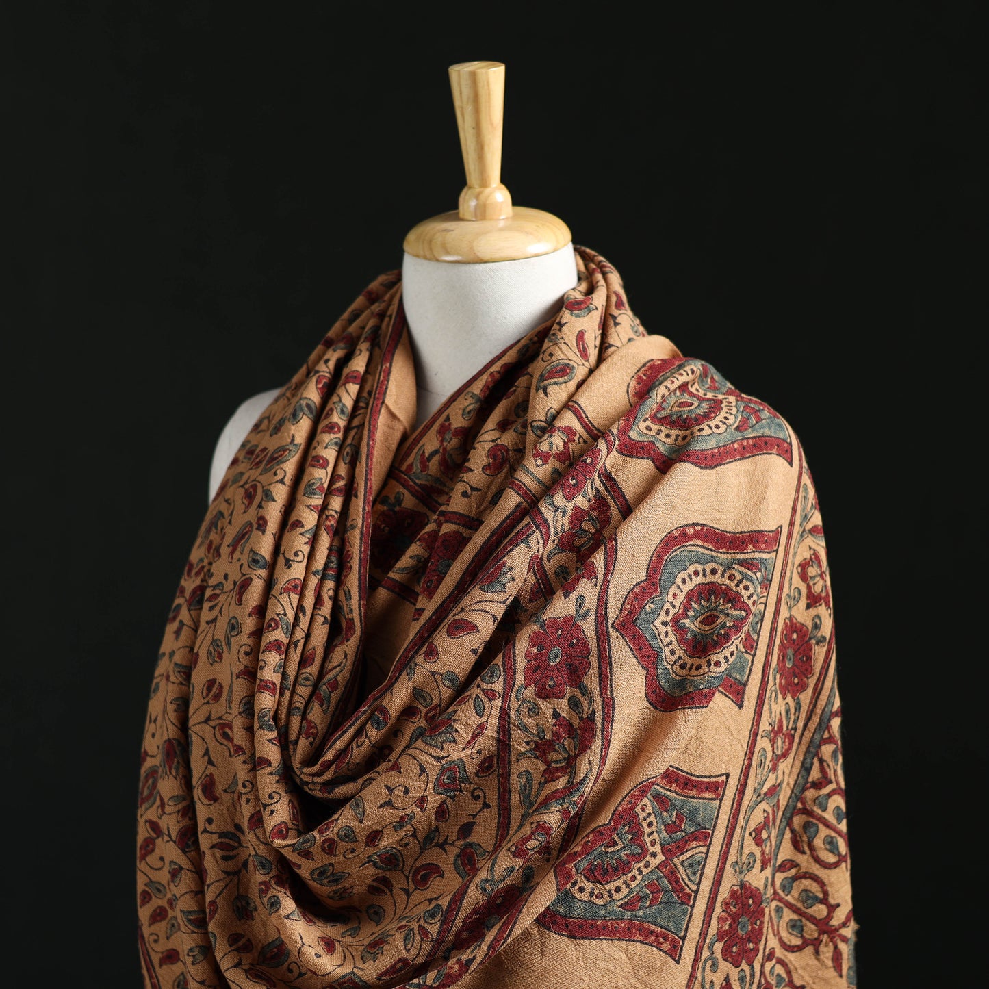 Ajrakh Hand Block Print Natural Dyed Handwoven Acrylic Wool Shawl 14