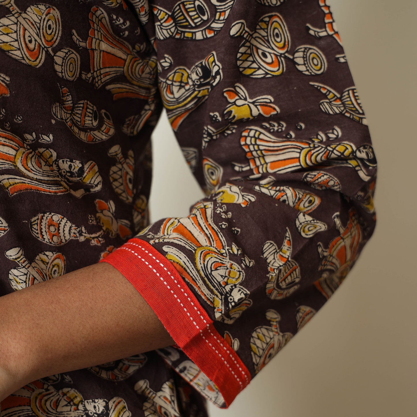 Buy Kalamkari Printed Cotton A-Line Long Kurta with Patchwork 71 Online at iTokri.com