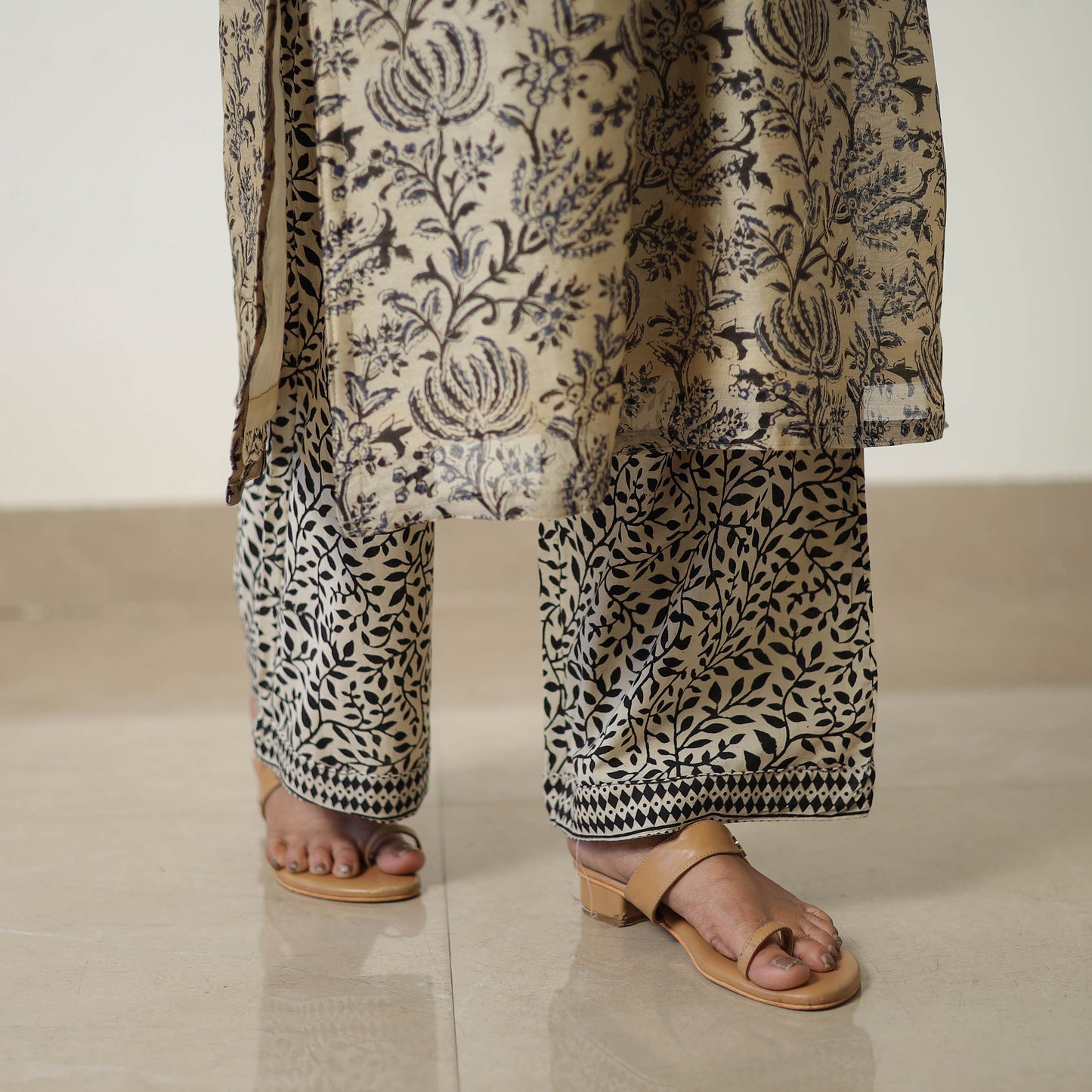 Buy Beige Chanderi Silk Hand Block Bagru Print Kurta Set