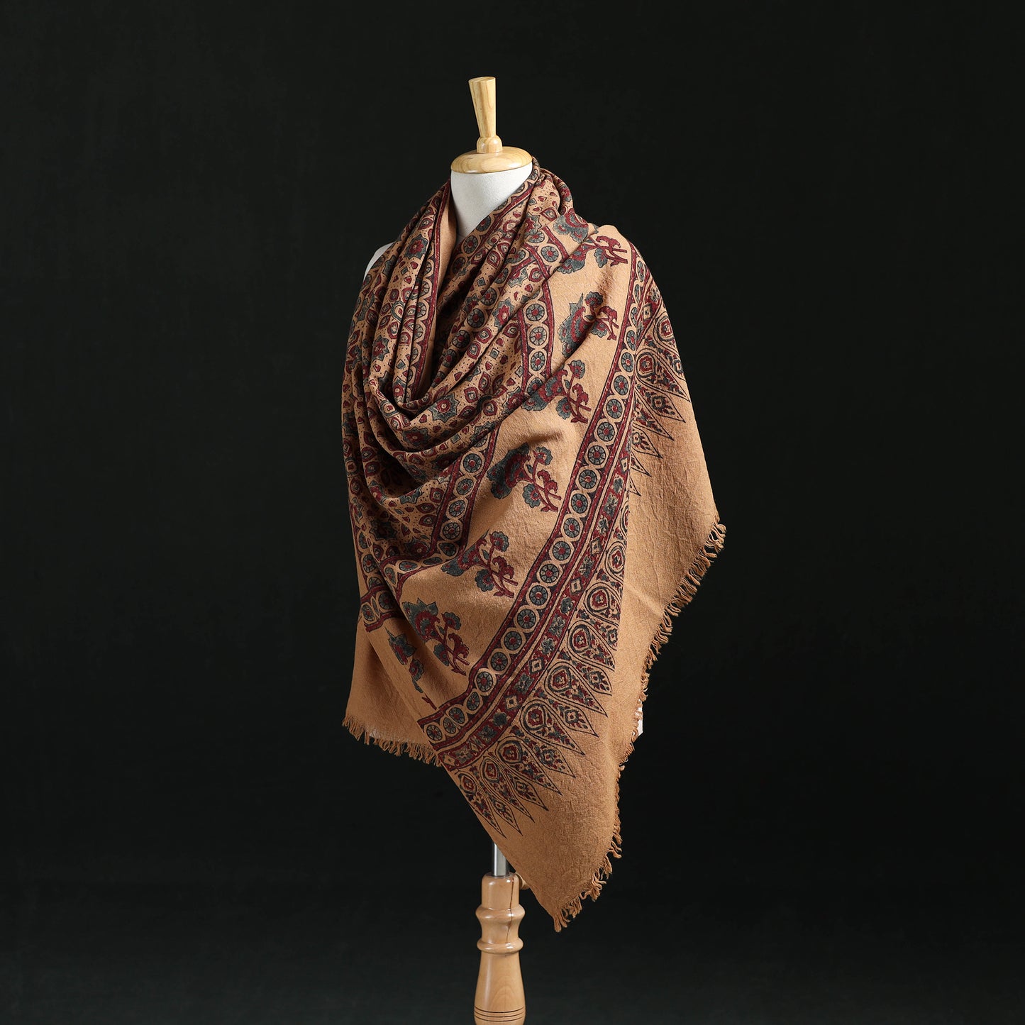 Ajrakh Hand Block Print Natural Dyed Handwoven Acrylic Wool Shawl 15