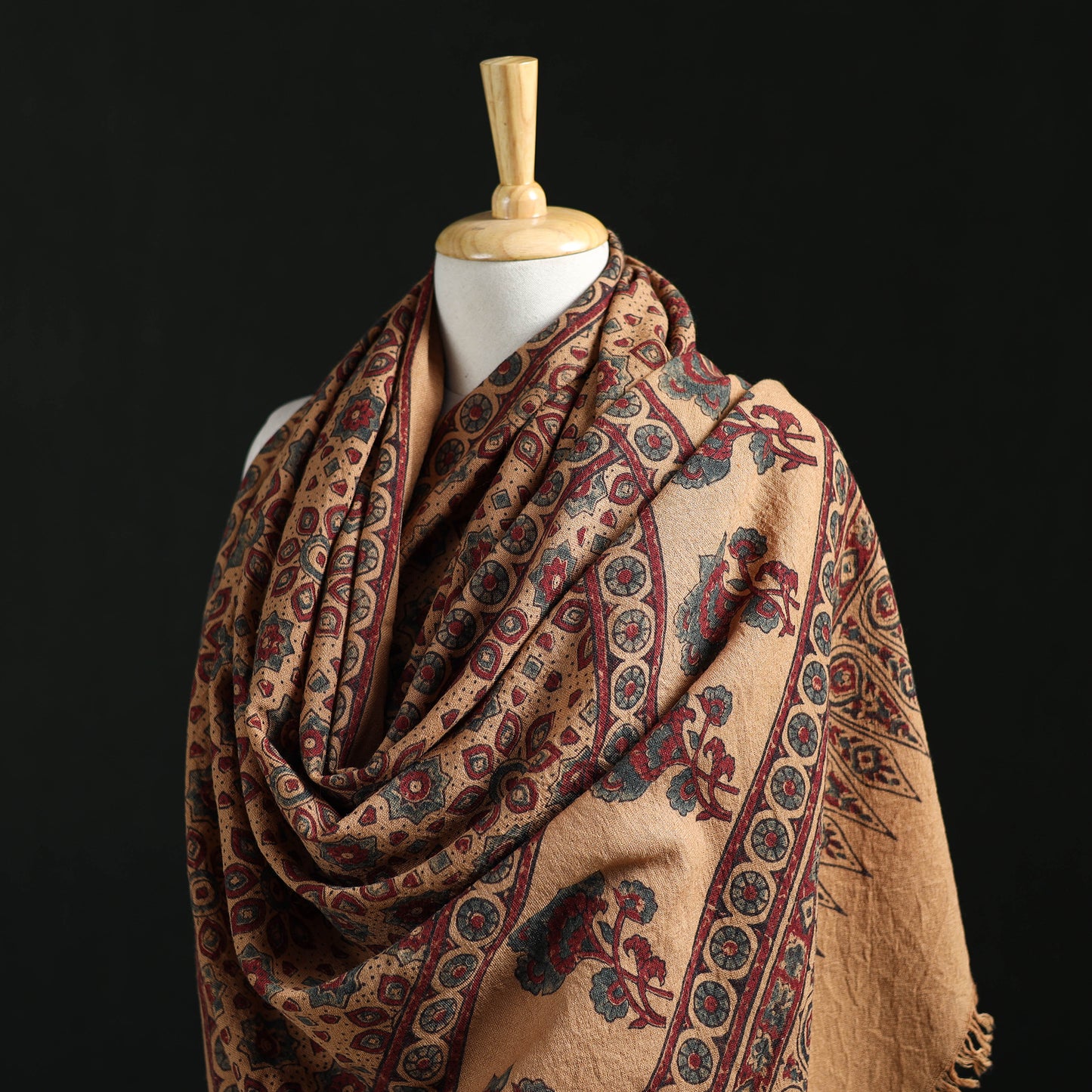 Ajrakh Hand Block Print Natural Dyed Handwoven Acrylic Wool Shawl 15